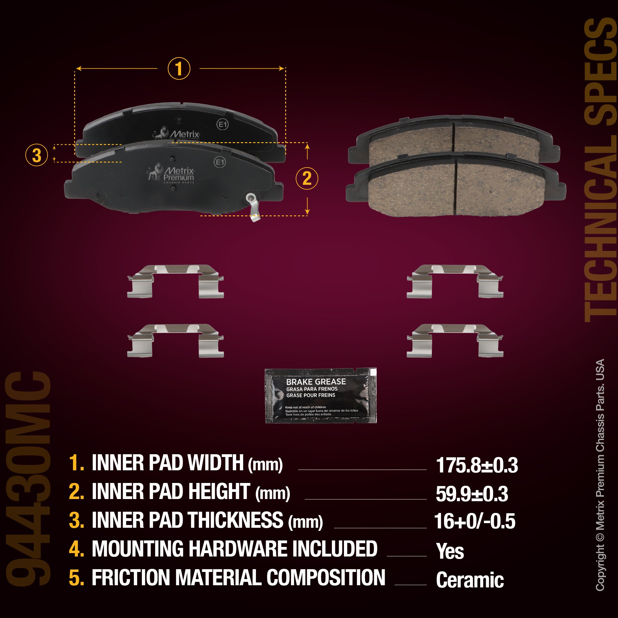 Metrix Premium Front Disc Brake Pad Set 94430MC aftermarket car parts