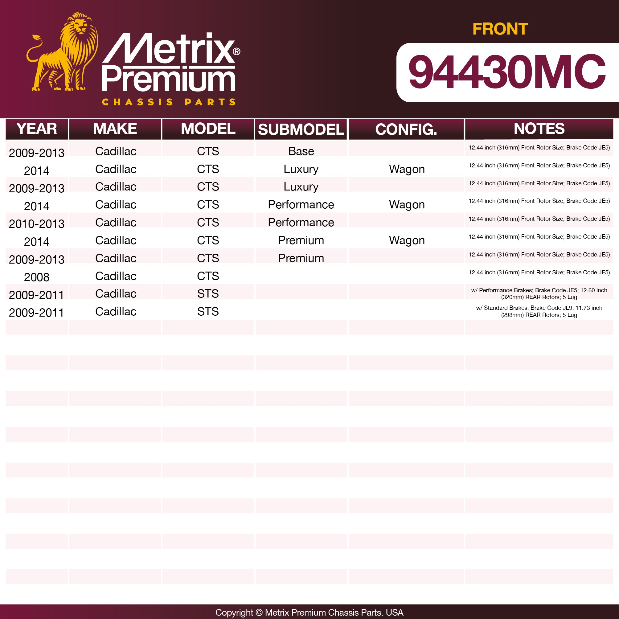 Metrix Premium Front Disc Brake Pad Set 94430MC OEM fit spare parts