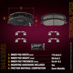 Metrix Premium Chassis Parts Front Disc Brake Pad Set 94430MS aftermarket car parts