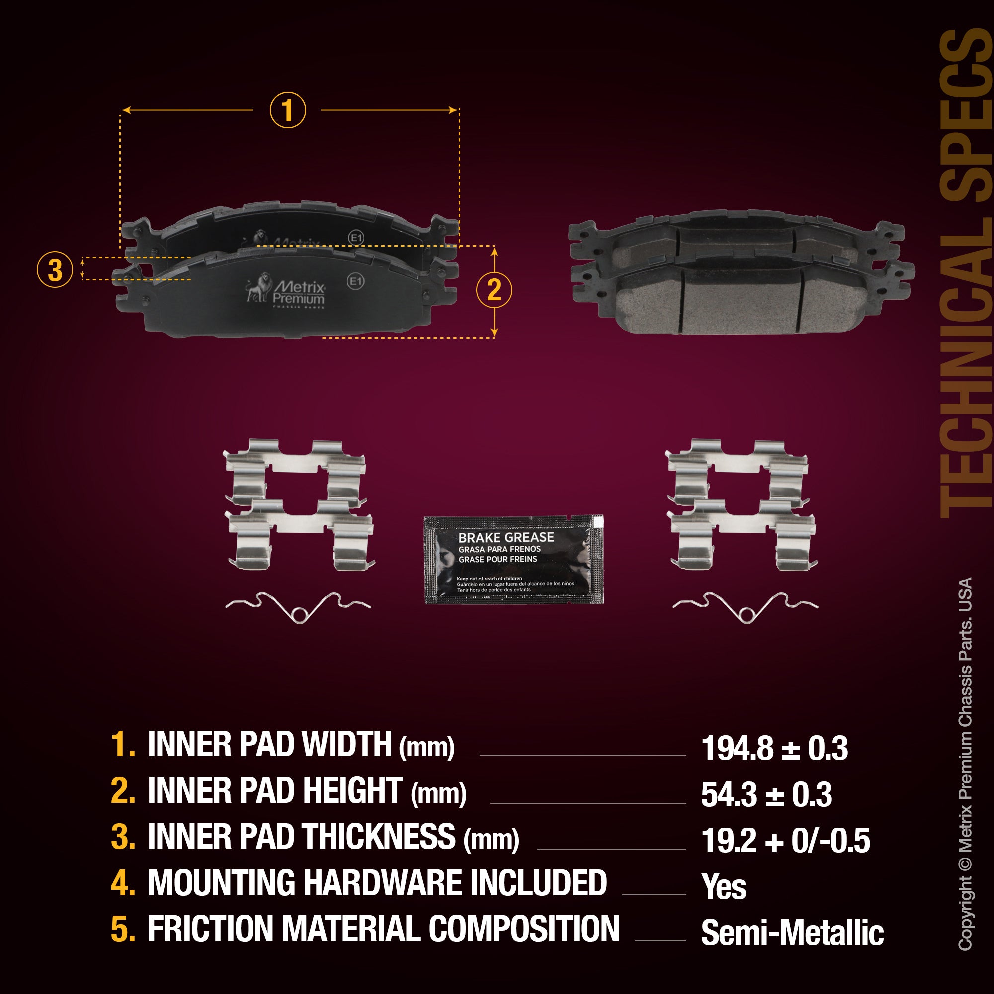 Metrix Premium Front Disc Brake Pad Set 94439MS aftermarket car parts