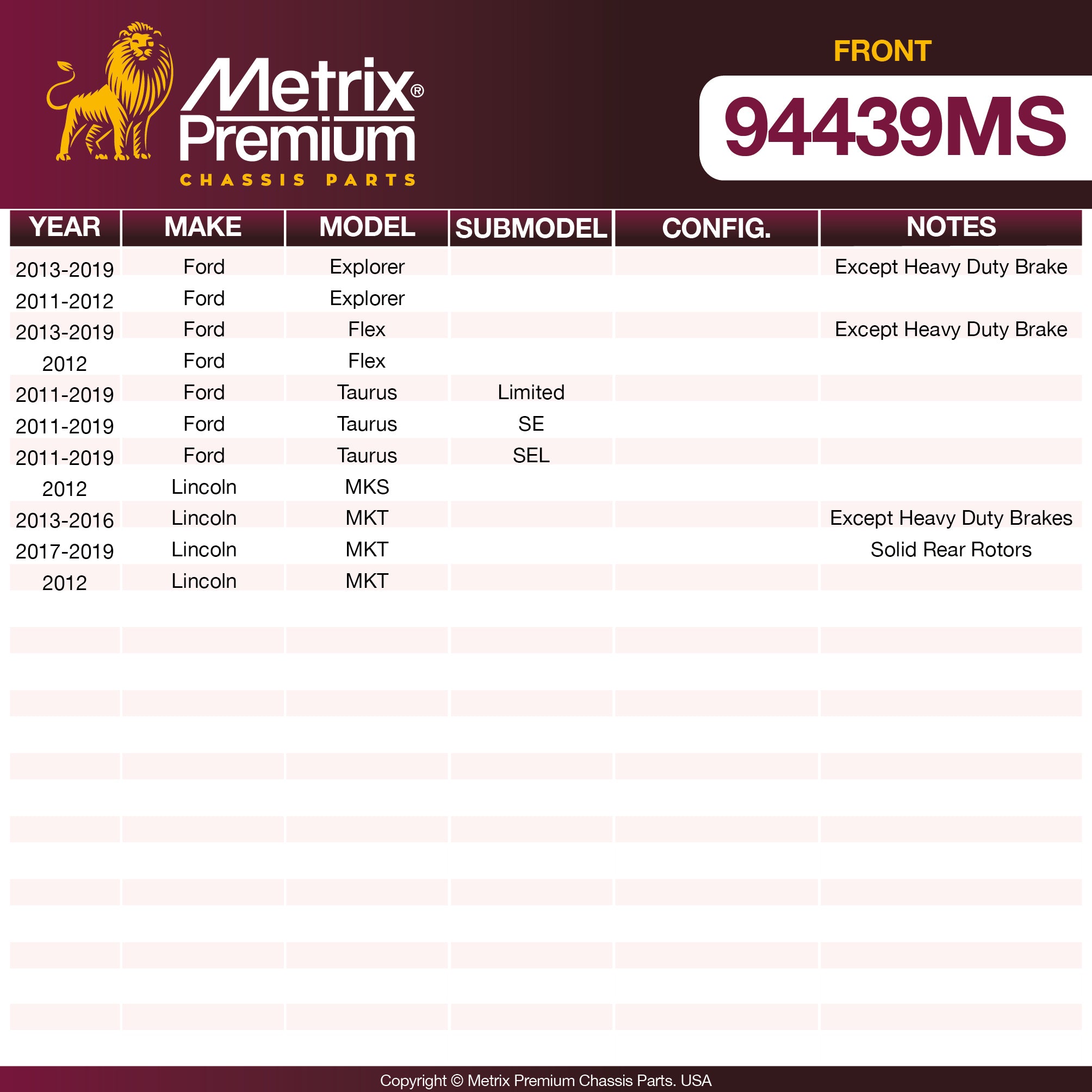 Metrix Premium Front Disc Brake Pad Set 94439MS OEM fit spare parts