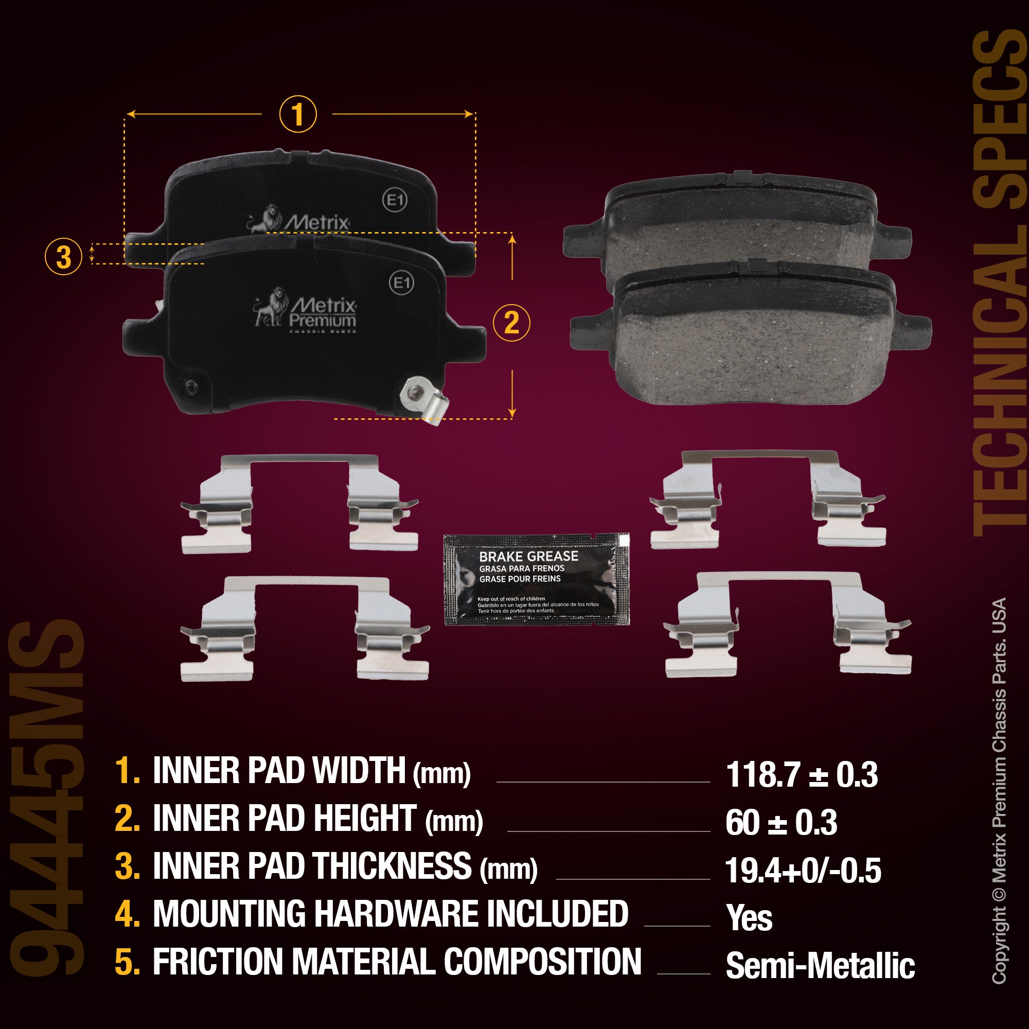 Metrix Premium Chassis Parts Front Disc Brake Pad Set 94445MS aftermarket car parts