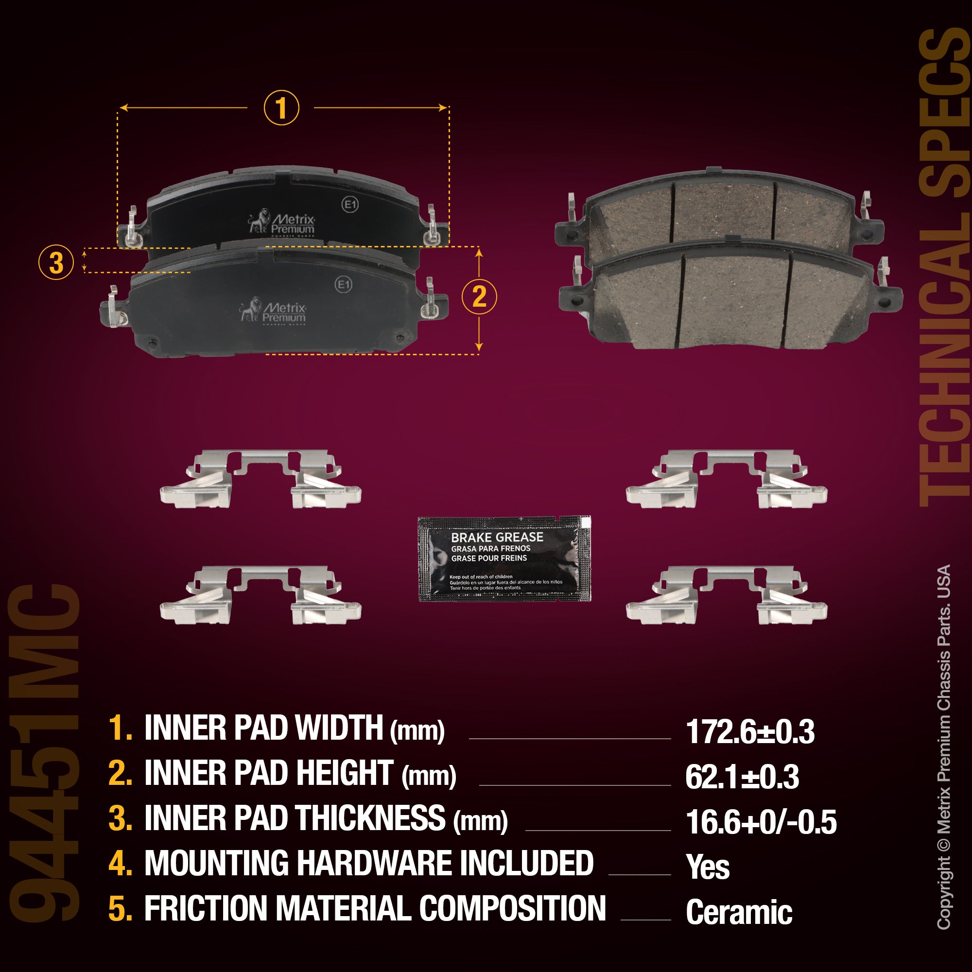 Metrix Premium Chassis Parts Front Disc Brake Pad Set 94451MC aftermarket car parts