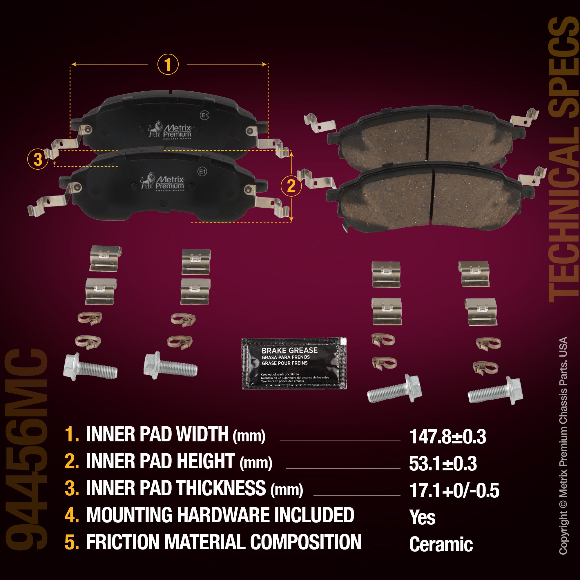 Metrix Premium Chassis Parts Rear Disc Brake Pad Set 94456MC OEM fit auto parts