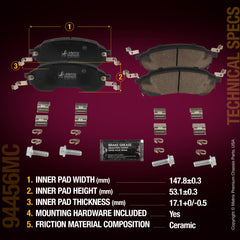 Metrix Premium Chassis Parts Rear Disc Brake Pad Set 94456MC OEM fit auto parts