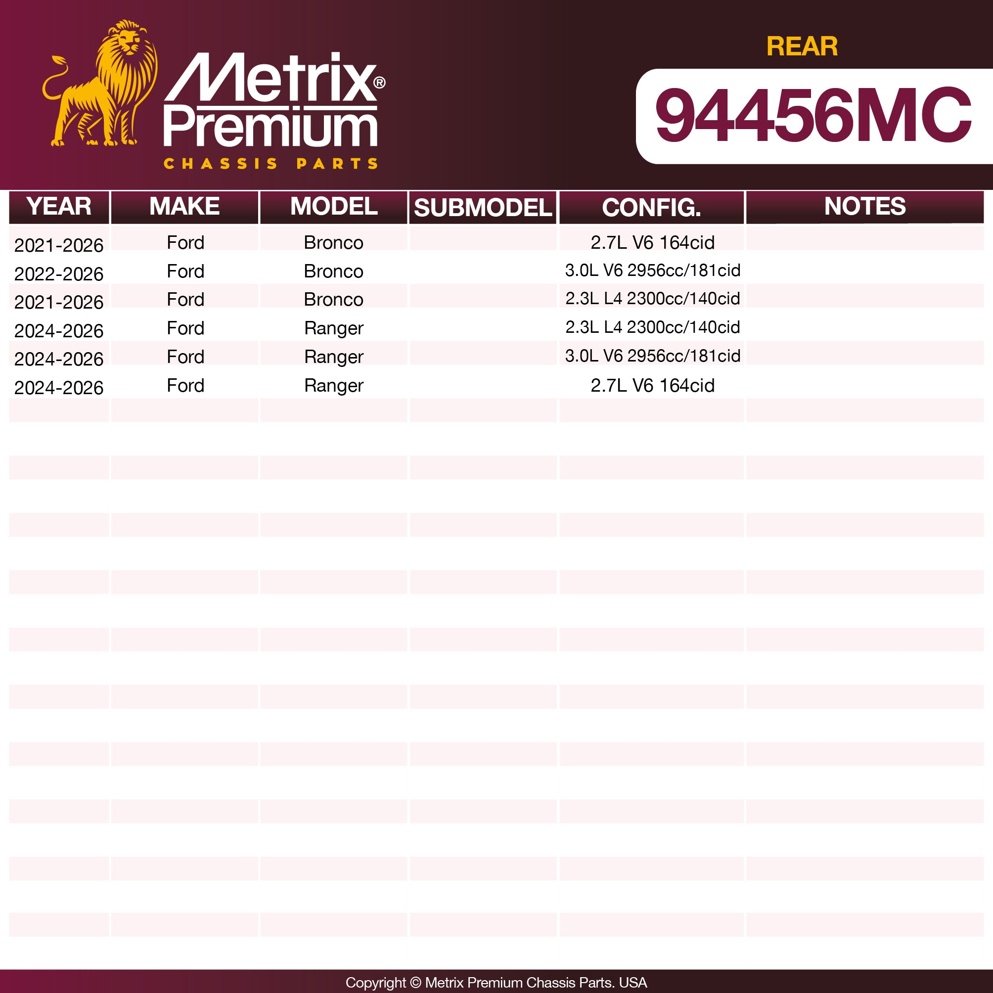 Metrix Premium Chassis Parts Rear Disc Brake Pad Set 94456MC OEM fit auto parts