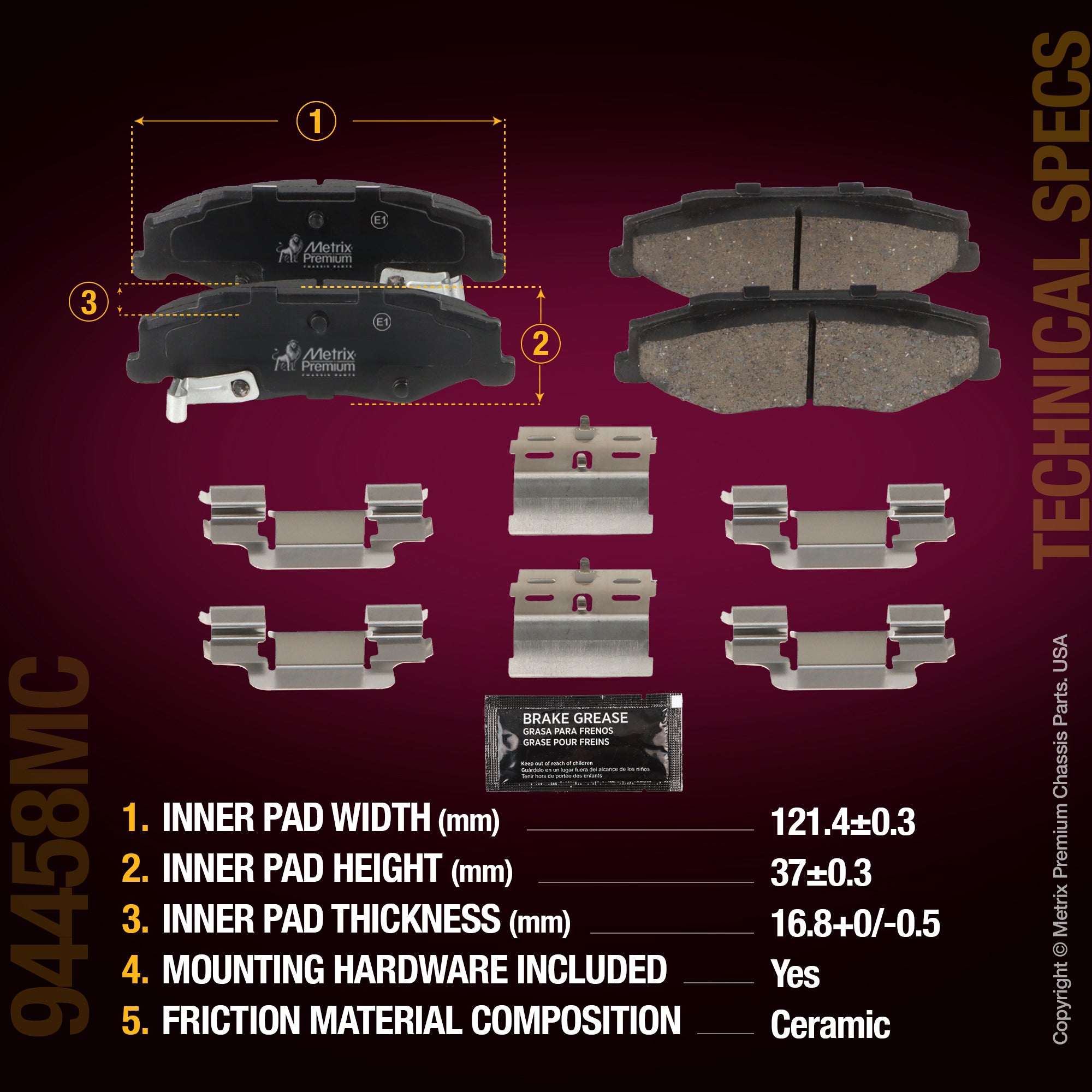 Metrix Premium Chassis Parts Front Disc Brake Pad Set 94458MC aftermarket car parts