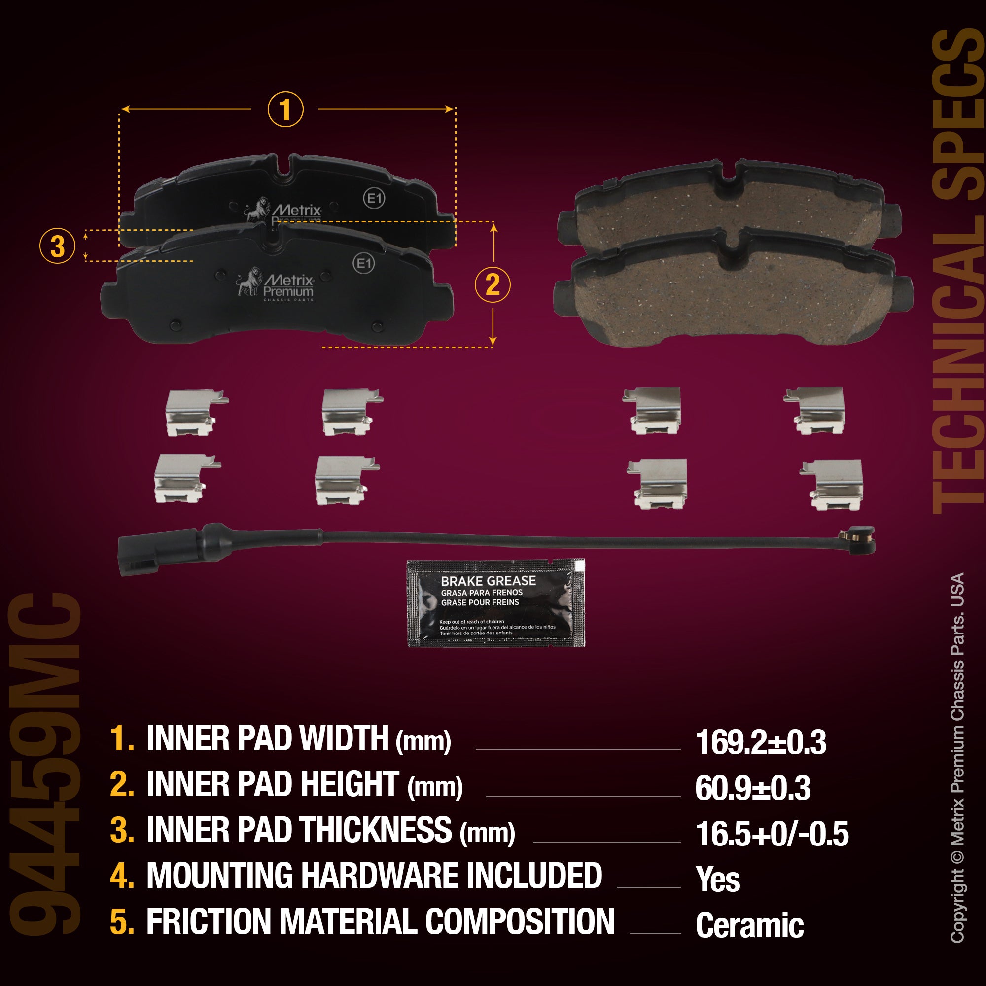Metrix Premium Chassis Parts Rear Disc Brake Pad Set 94459MC aftermarket car parts