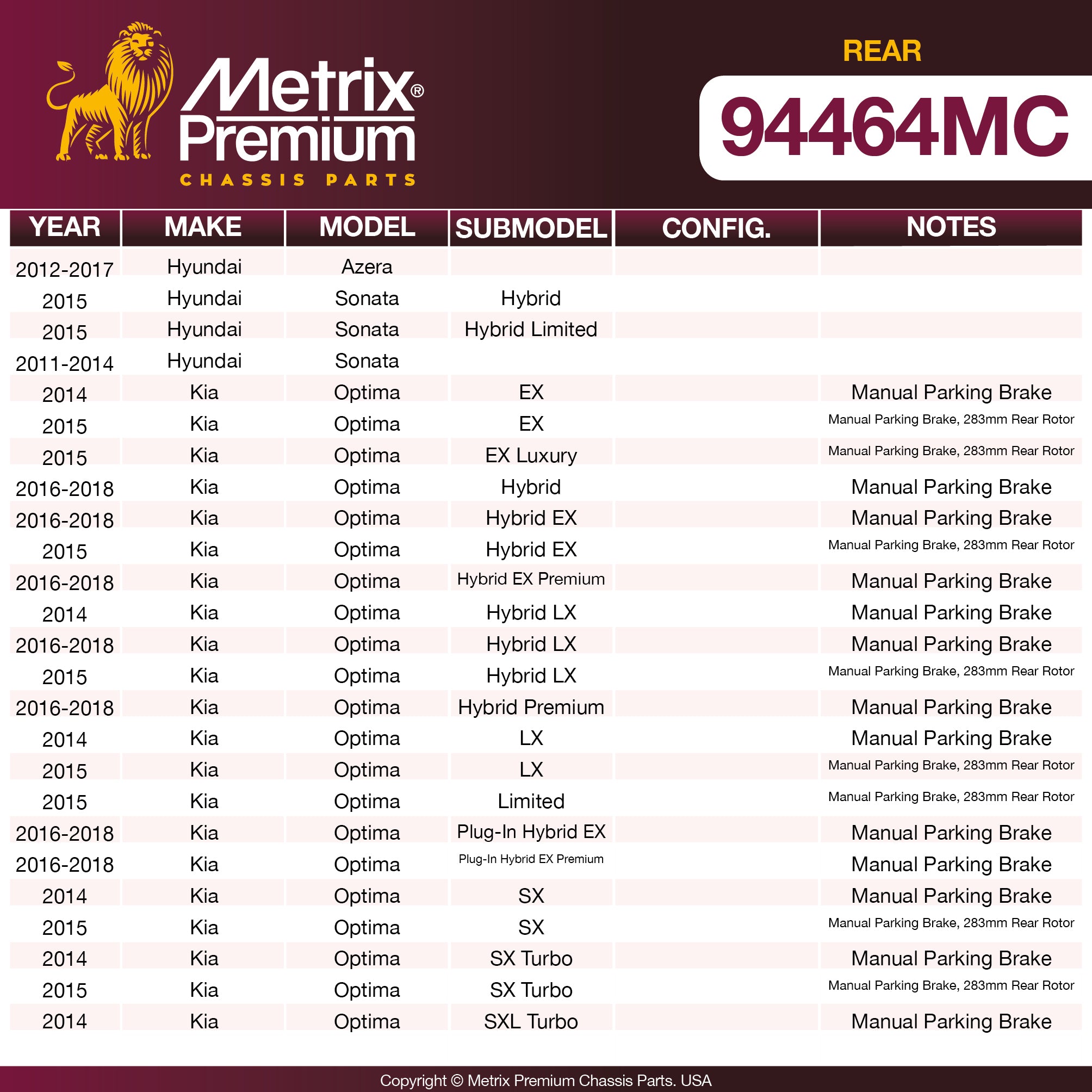 Metrix Premium Rear Disc Brake Pad Set 94464MC OEM fit spare parts