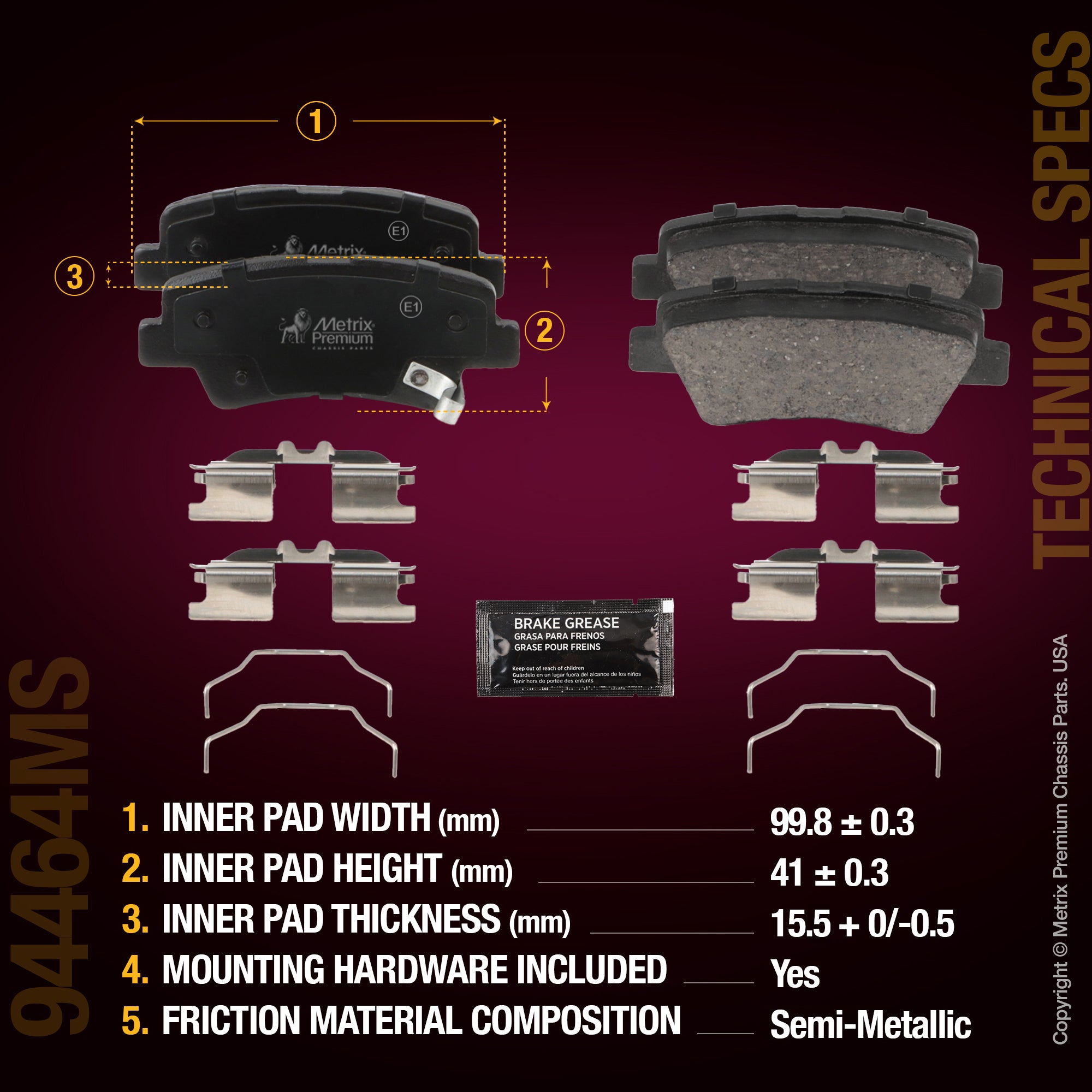 Metrix Premium Chassis Parts Rear Disc Brake Pad Set 94464MS aftermarket car parts