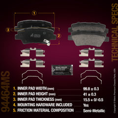 Metrix Premium Chassis Parts Rear Disc Brake Pad Set 94464MS aftermarket car parts
