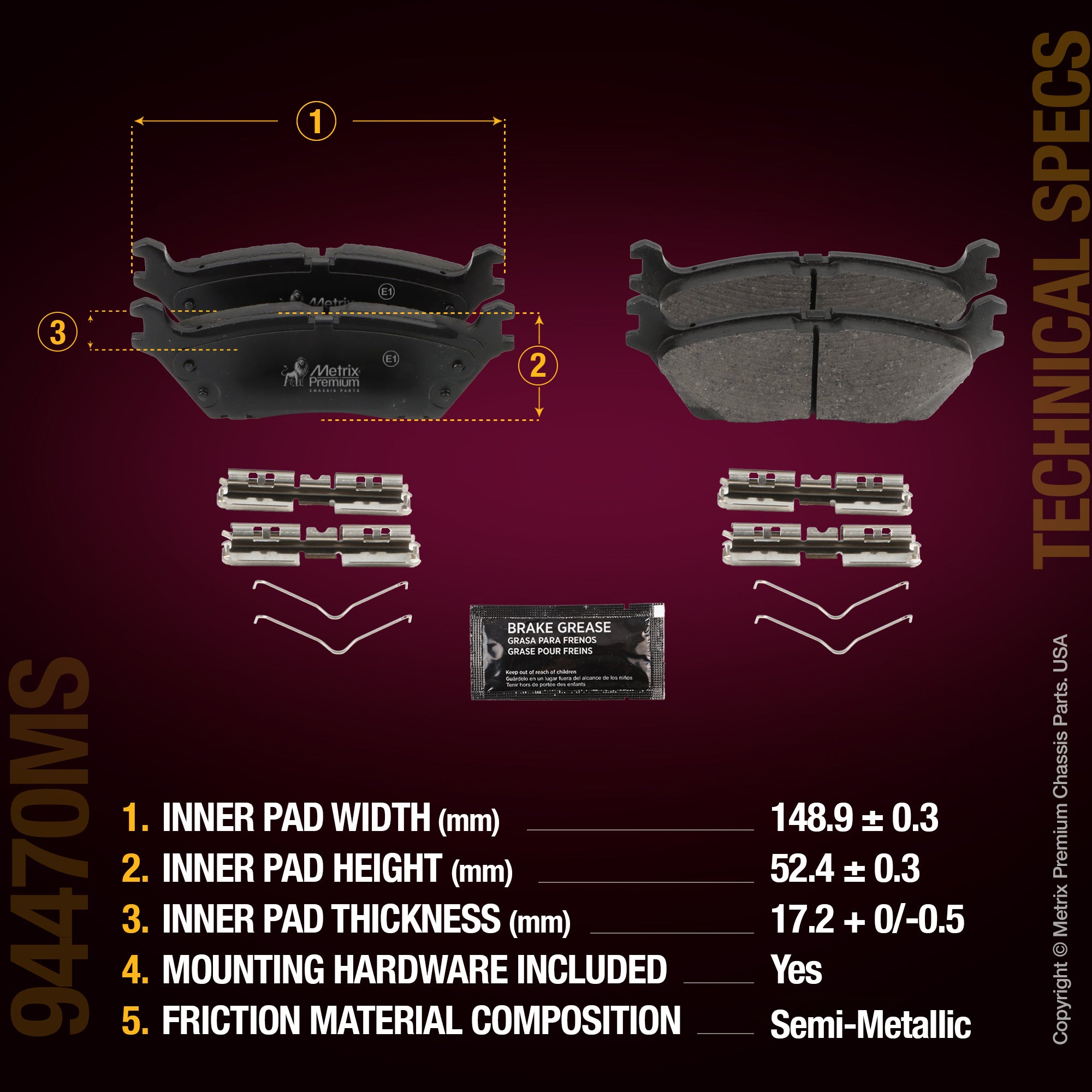 Metrix Premium Chassis Parts Rear Disc Brake Pad Set 94470MS aftermarket car parts