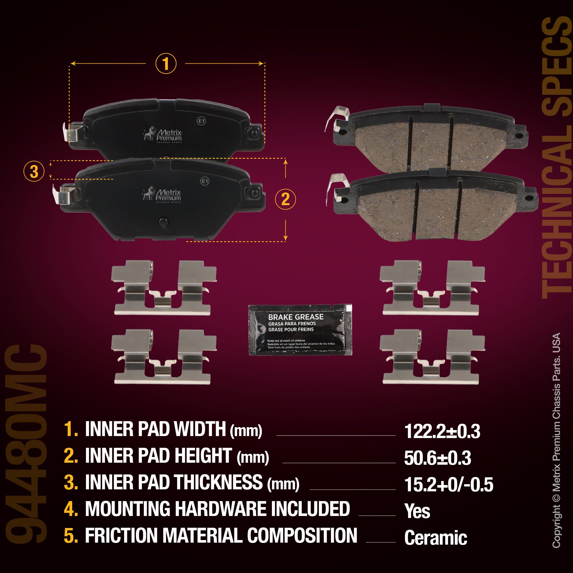 Metrix Premium Chassis Parts Rear Disc Brake Pad Set 94480MC aftermarket car parts