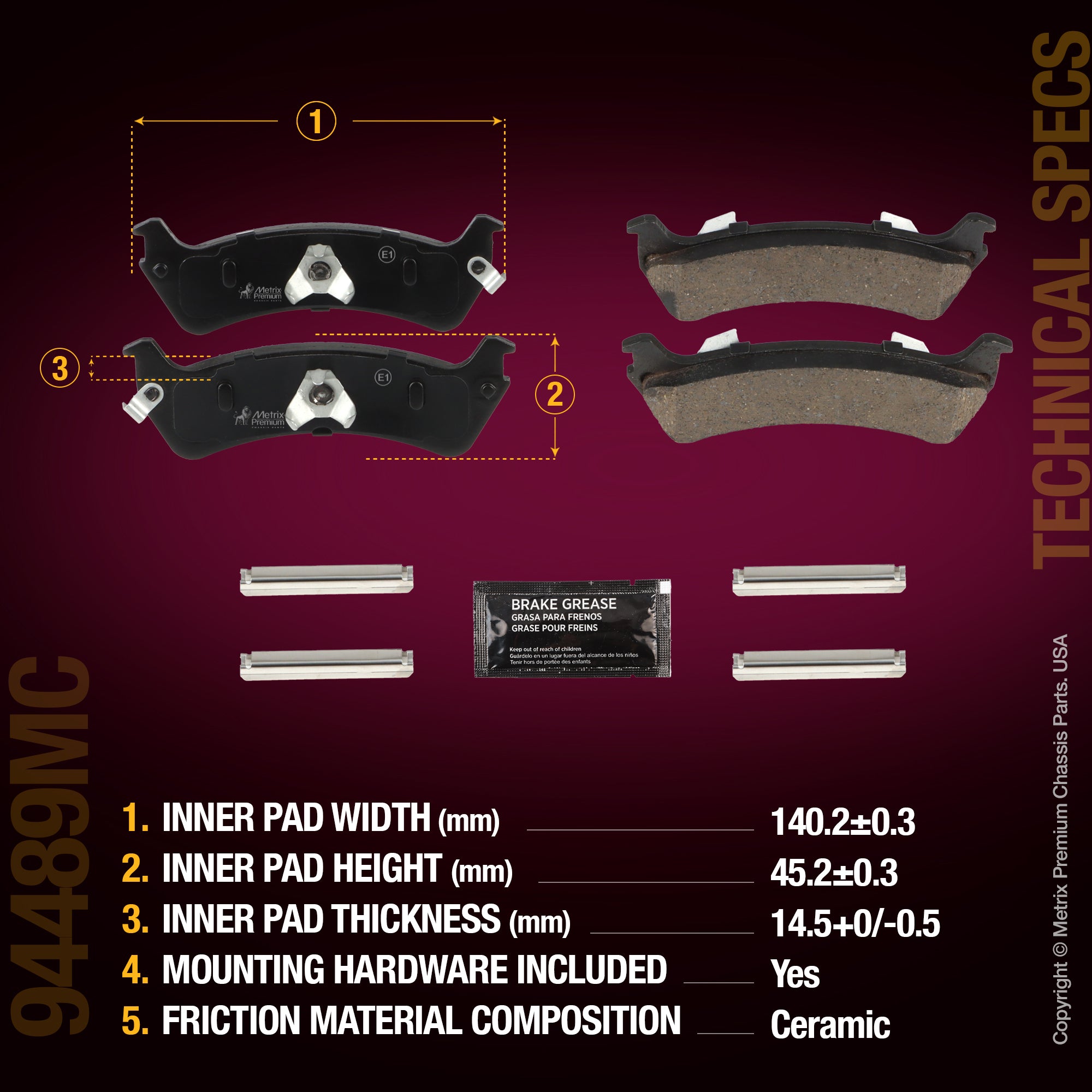 Metrix Premium Chassis Parts Rear Disc Brake Pad Set 94489MC aftermarket car parts