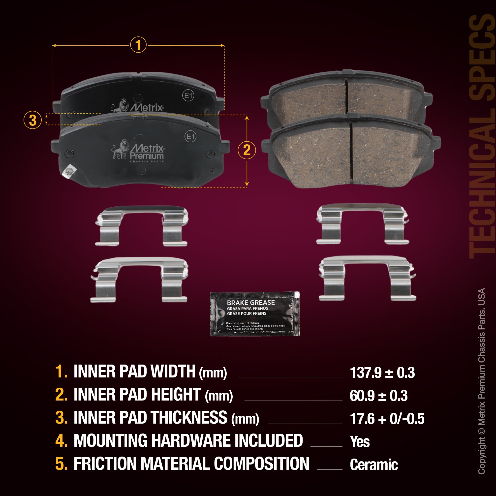 Metrix Premium Front Disc Brake Pad Set 94491MC suspension steering brake parts