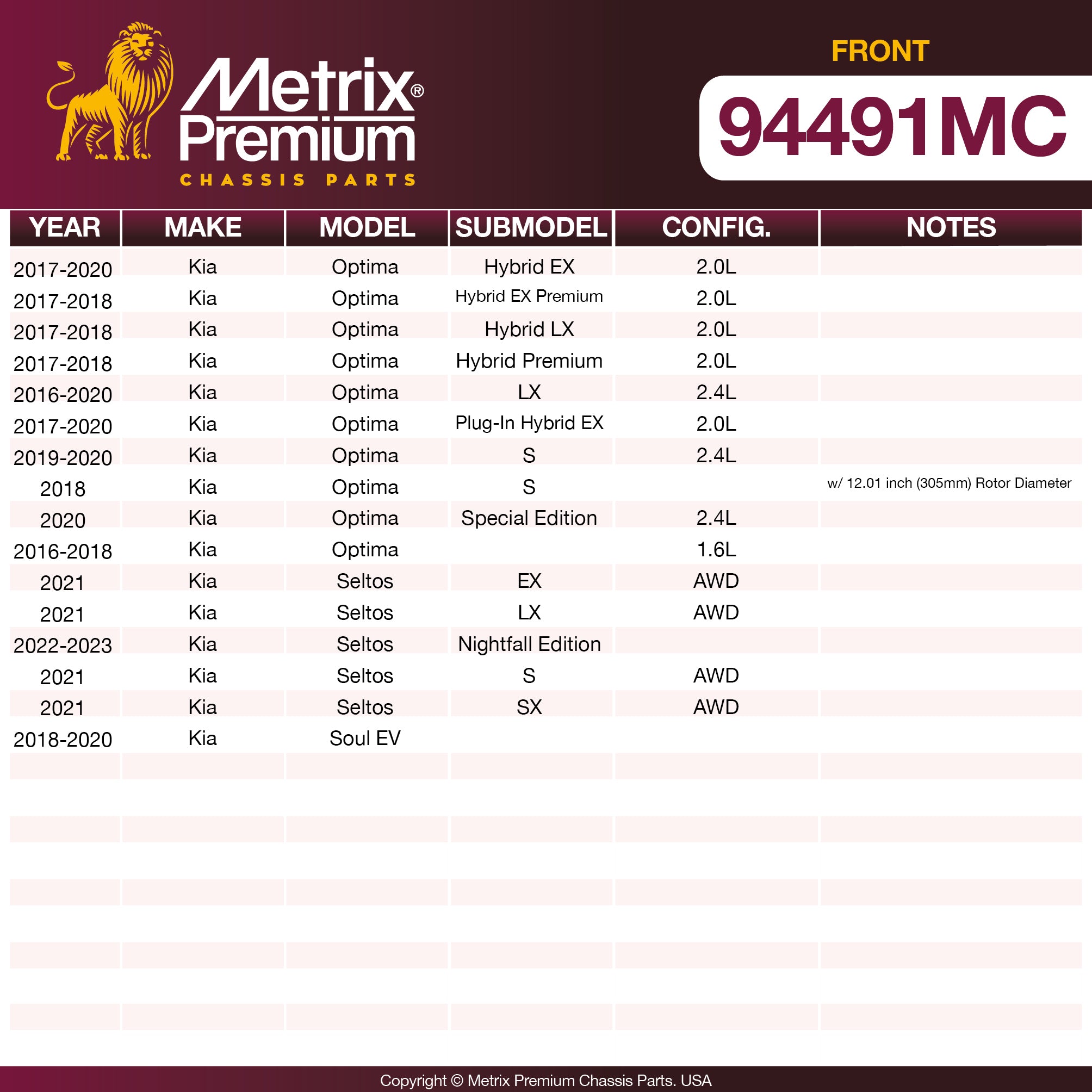 Metrix Premium Front Disc Brake Pad Set 94491MC aftermarket car parts