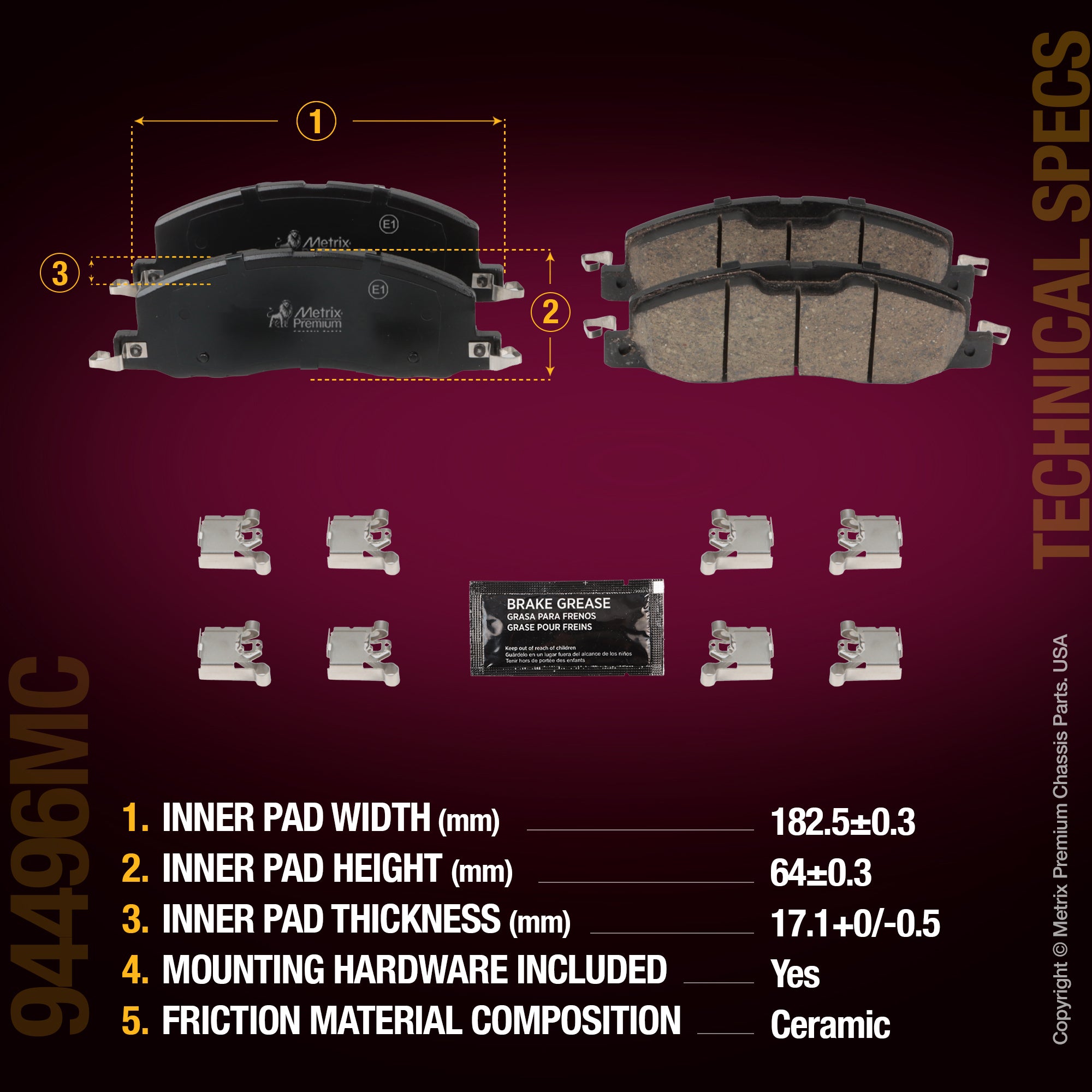 Metrix Premium Chassis Parts Front Disc Brake Pad Set 94496MC aftermarket car parts