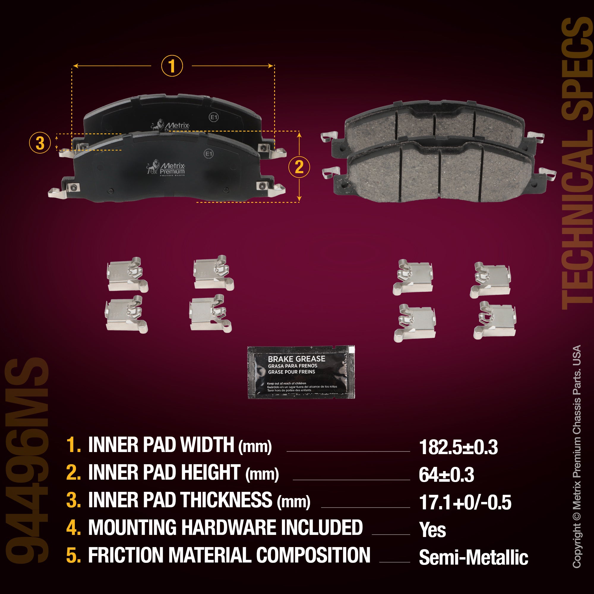 Metrix Premium Chassis Parts Front Disc Brake Pad Set 94496MS aftermarket car parts