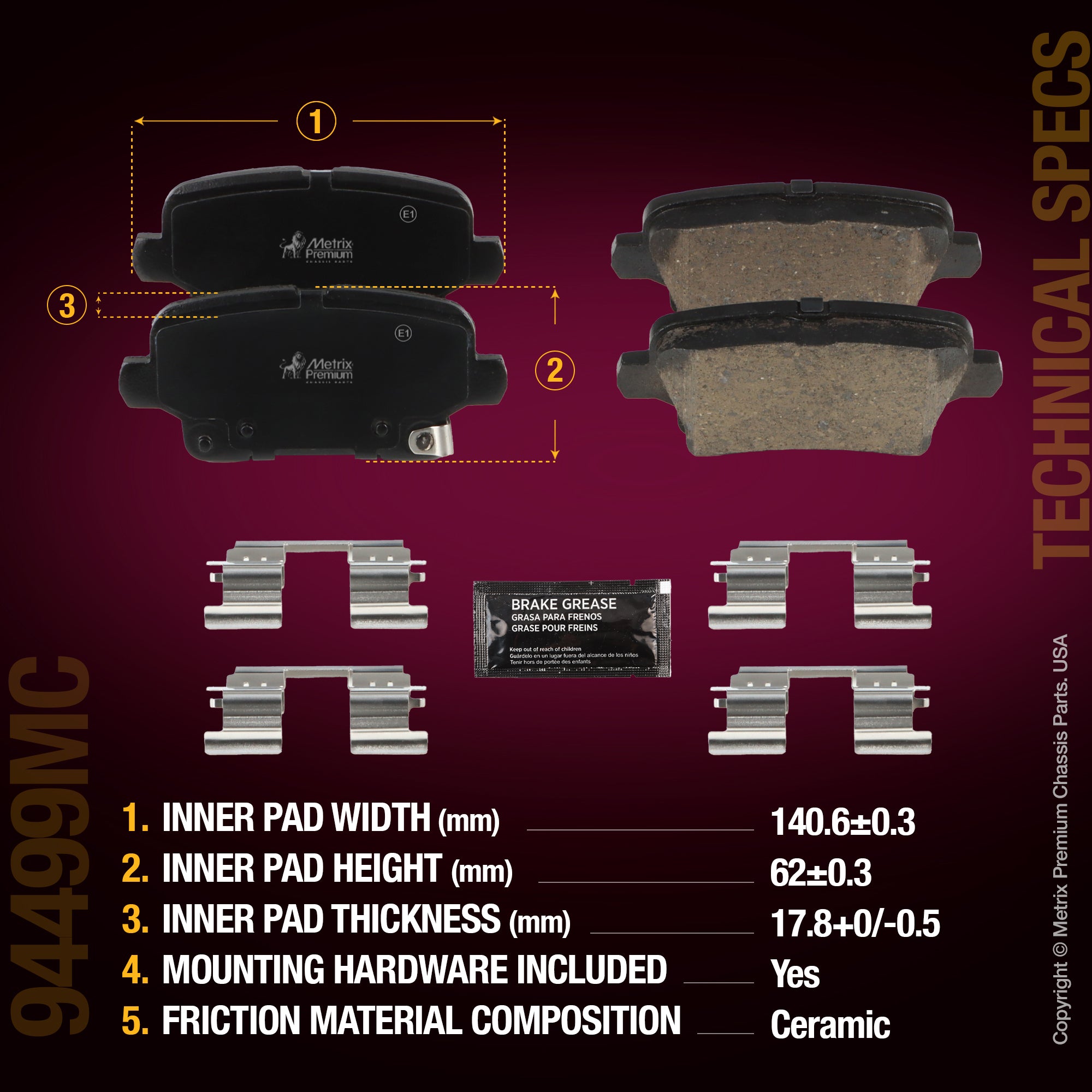 Metrix Premium Chassis Parts Front Disc Brake Pad Set 94499MC aftermarket car parts