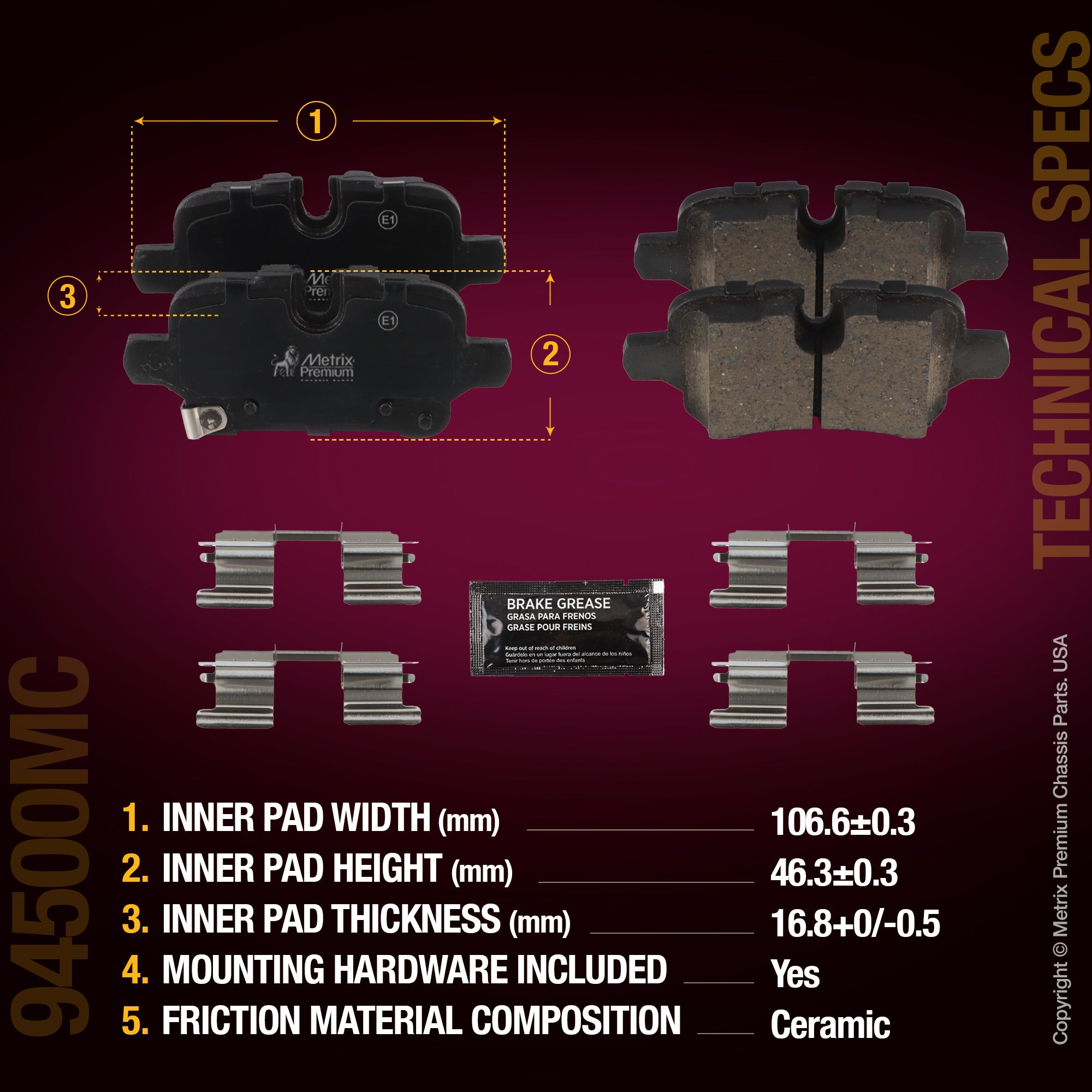 Metrix Premium Chassis Parts Rear Disc Brake Pad Set 94500MC aftermarket car parts