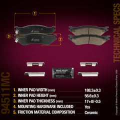 Metrix Premium Chassis Parts Front Disc Brake Pad Set 94511MC aftermarket car parts