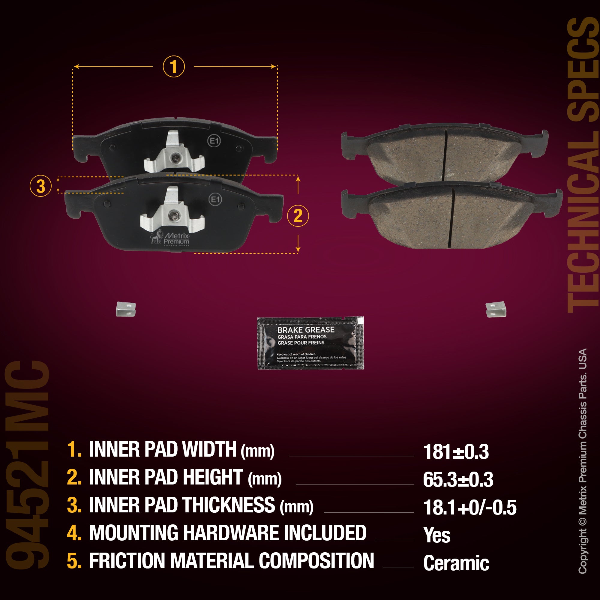 Metrix Premium Chassis Parts Front Disc Brake Pad Set 94521MC aftermarket car parts