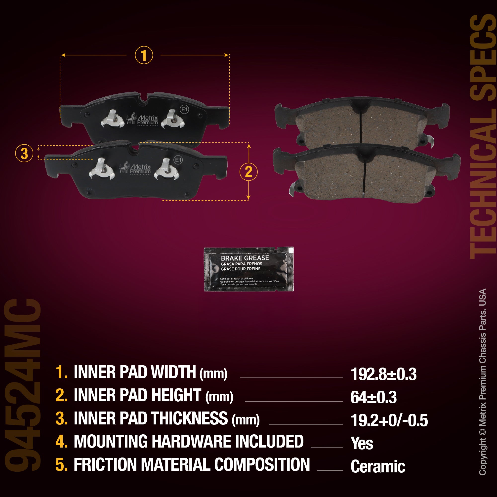 Metrix Premium Chassis Parts Front Disc Brake Pad Set 94524MC aftermarket car parts