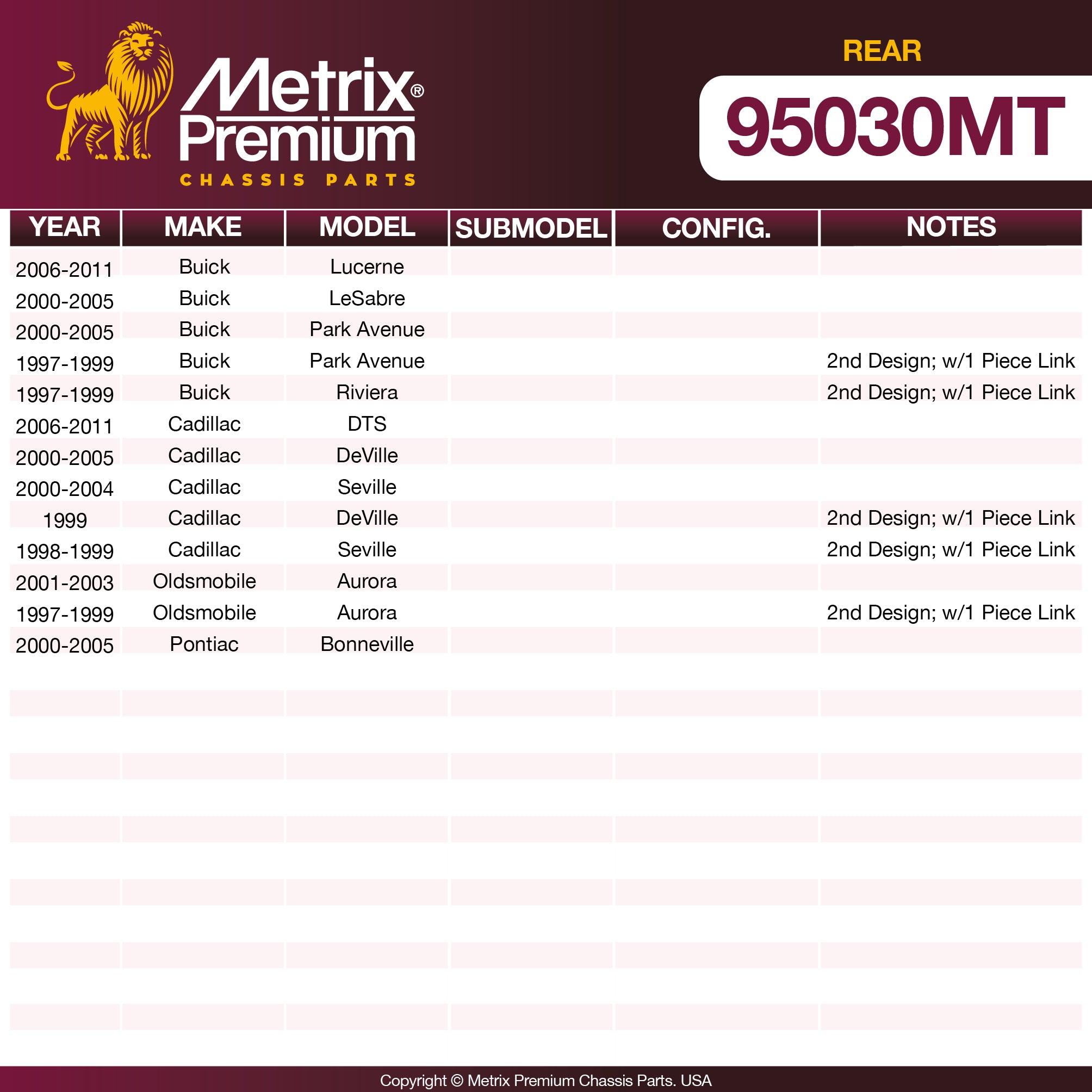 Metrix Premium Chassis Parts Rear Control Arm and Ball Joint Assembly Kit 95030MT OEM fit auto parts