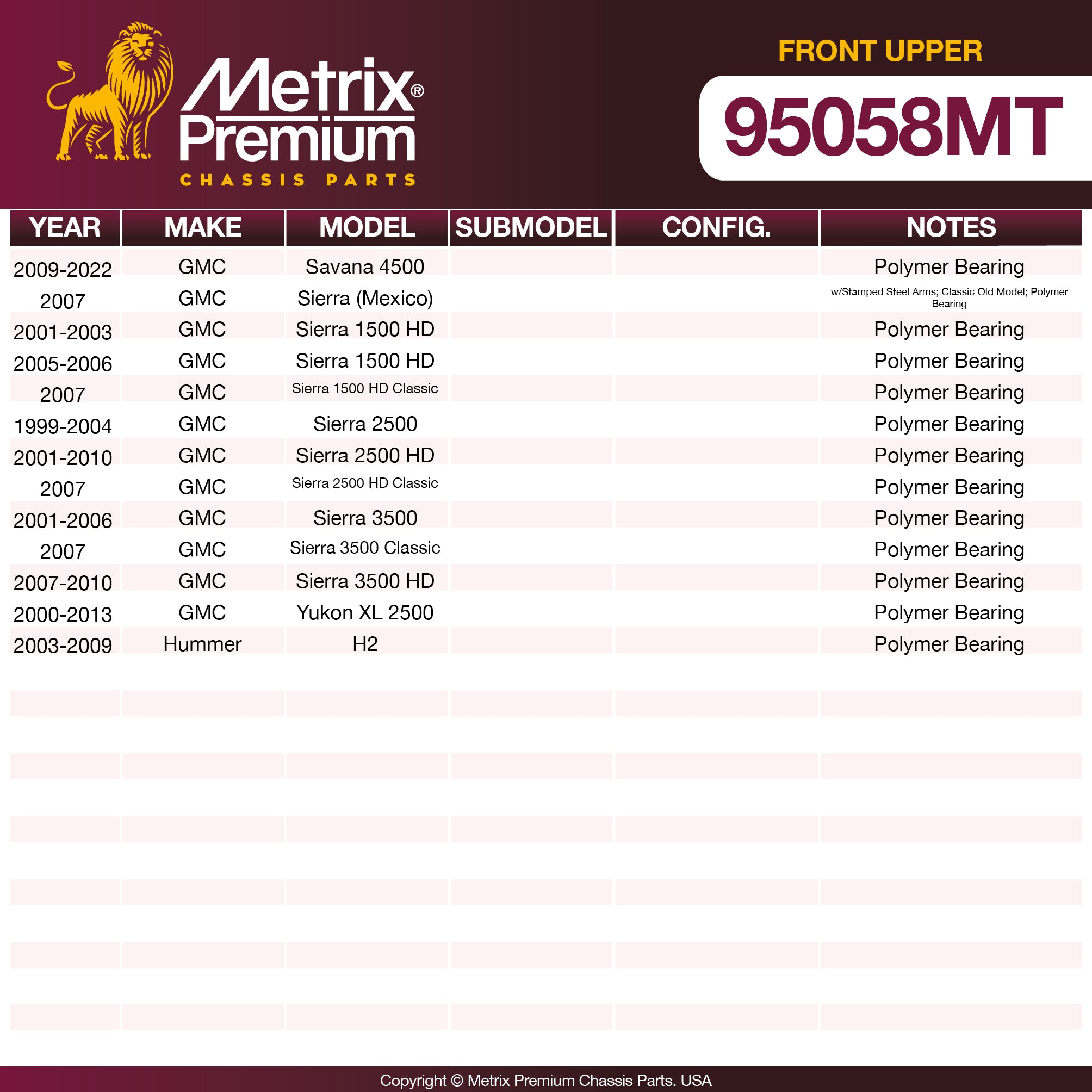 Metrix Premium Front Upper Ball Joint Kit 95058MT aftermarket car parts