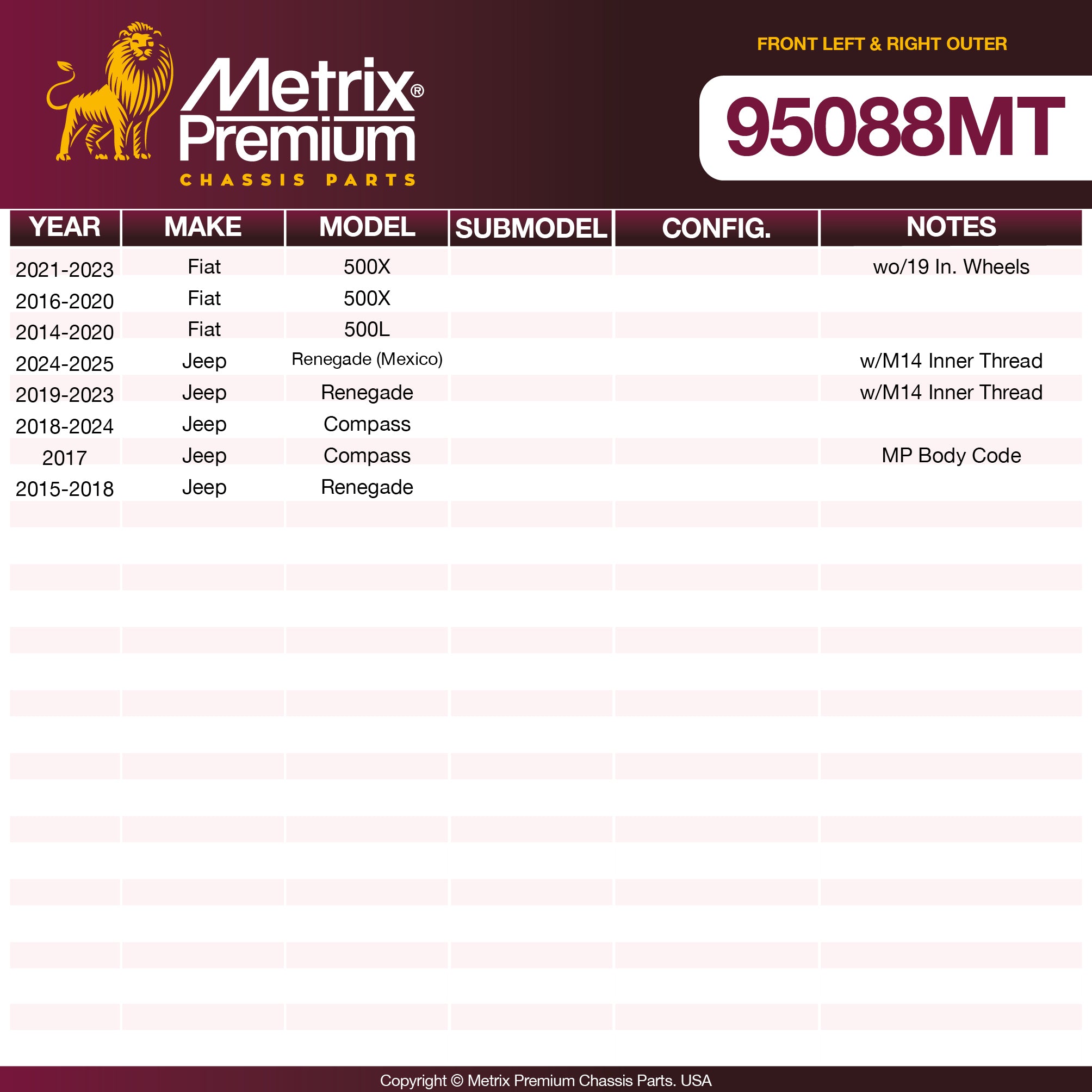 Metrix Premium Chassis Parts 2 PC Front Left & Right Outer Tie Rod End Kit 95088MT aftermarket car parts