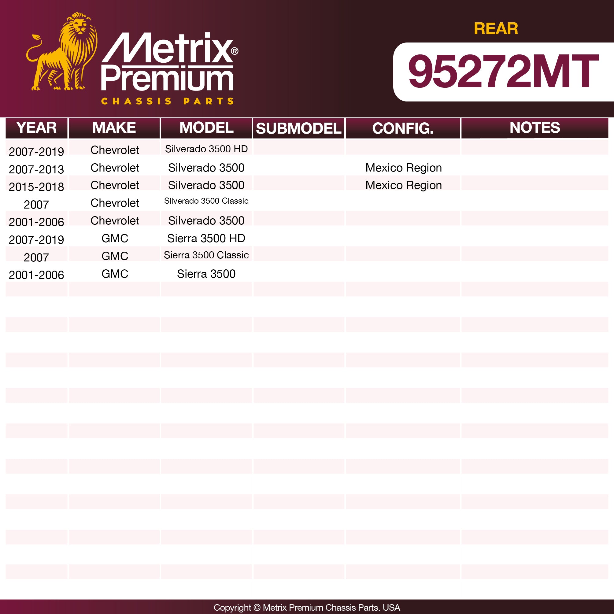 Metrix Premium Chassis Parts Rear Stabilizer Bar Link Kit 95272MT OEM fit auto parts