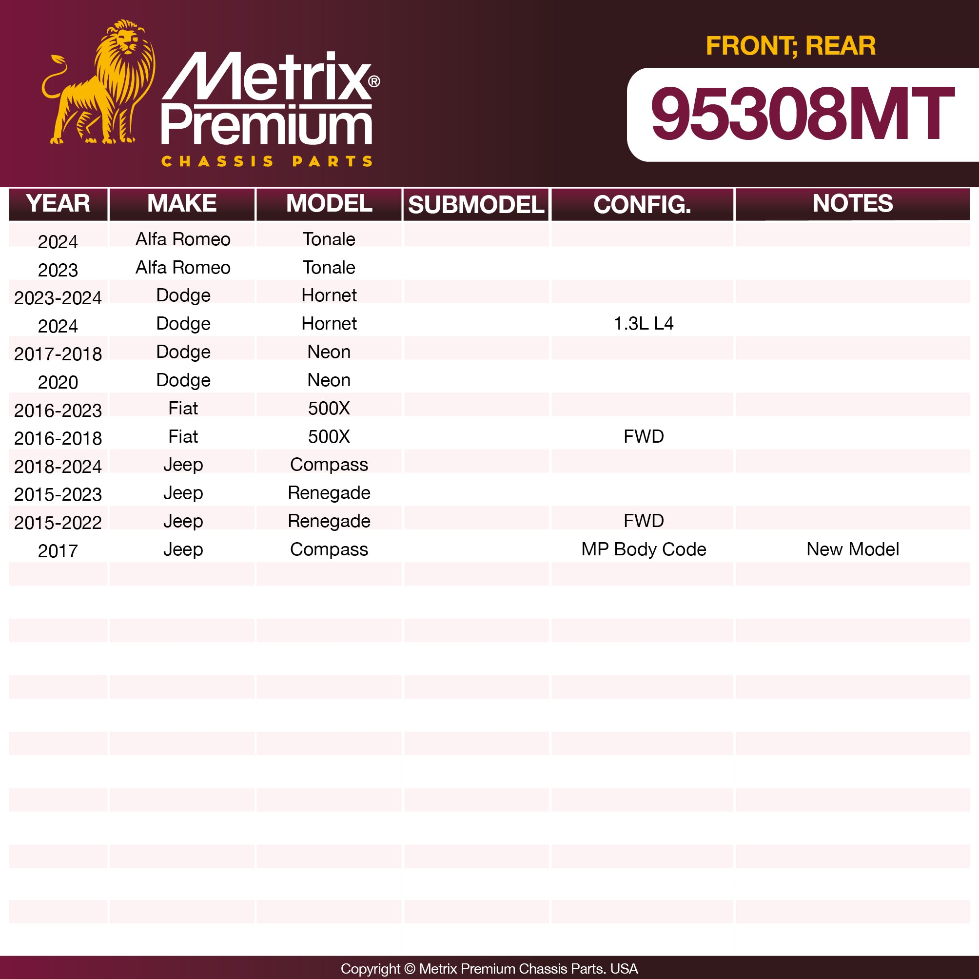 Metrix Premium Chassis Parts Front; Rear Stabilizer Bar Link Kit 95308MT OEM fit auto parts