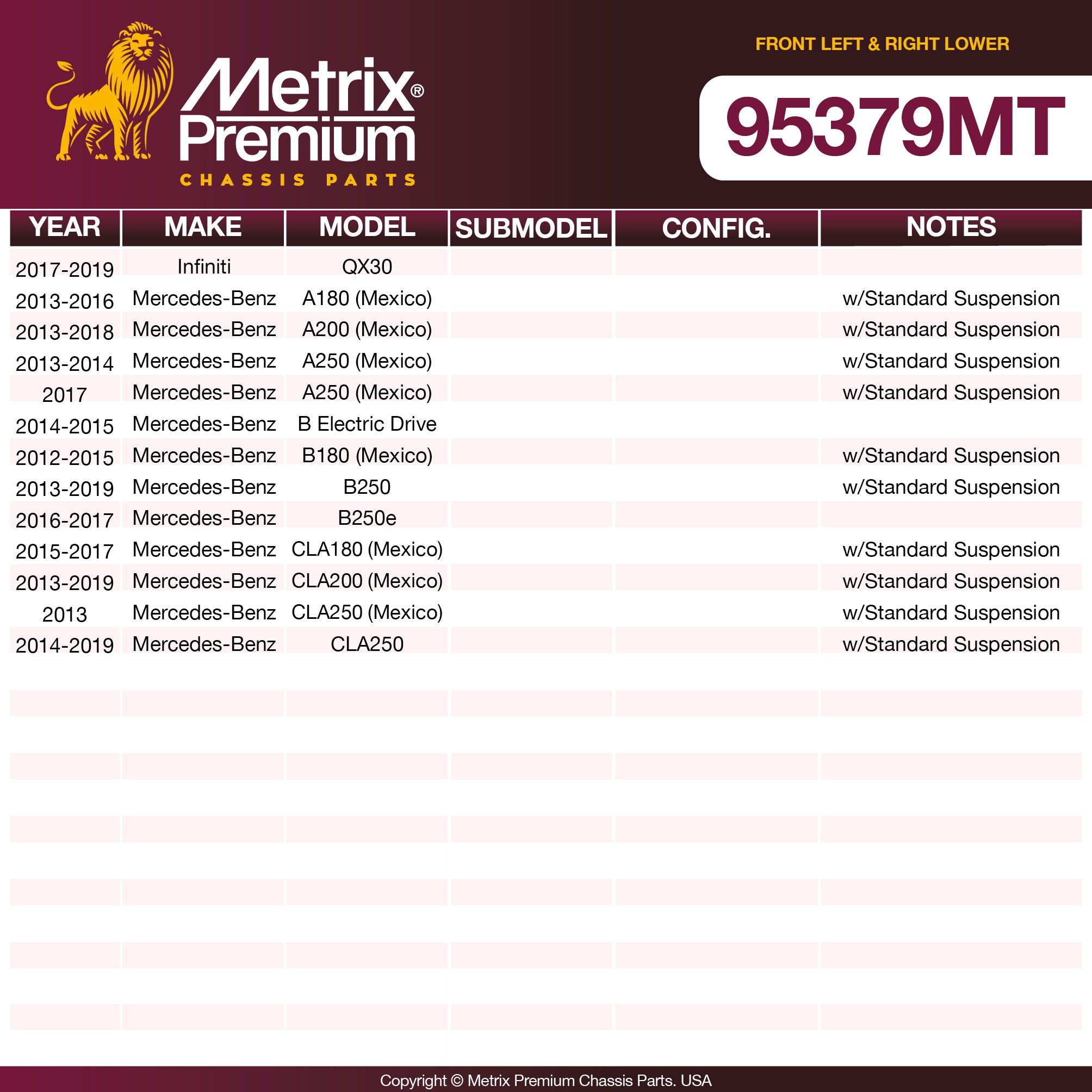 Metrix Premium Front Left & Right Lower Control Arm and Ball Joint Assembly Kit 95379MT OEM fit spare parts