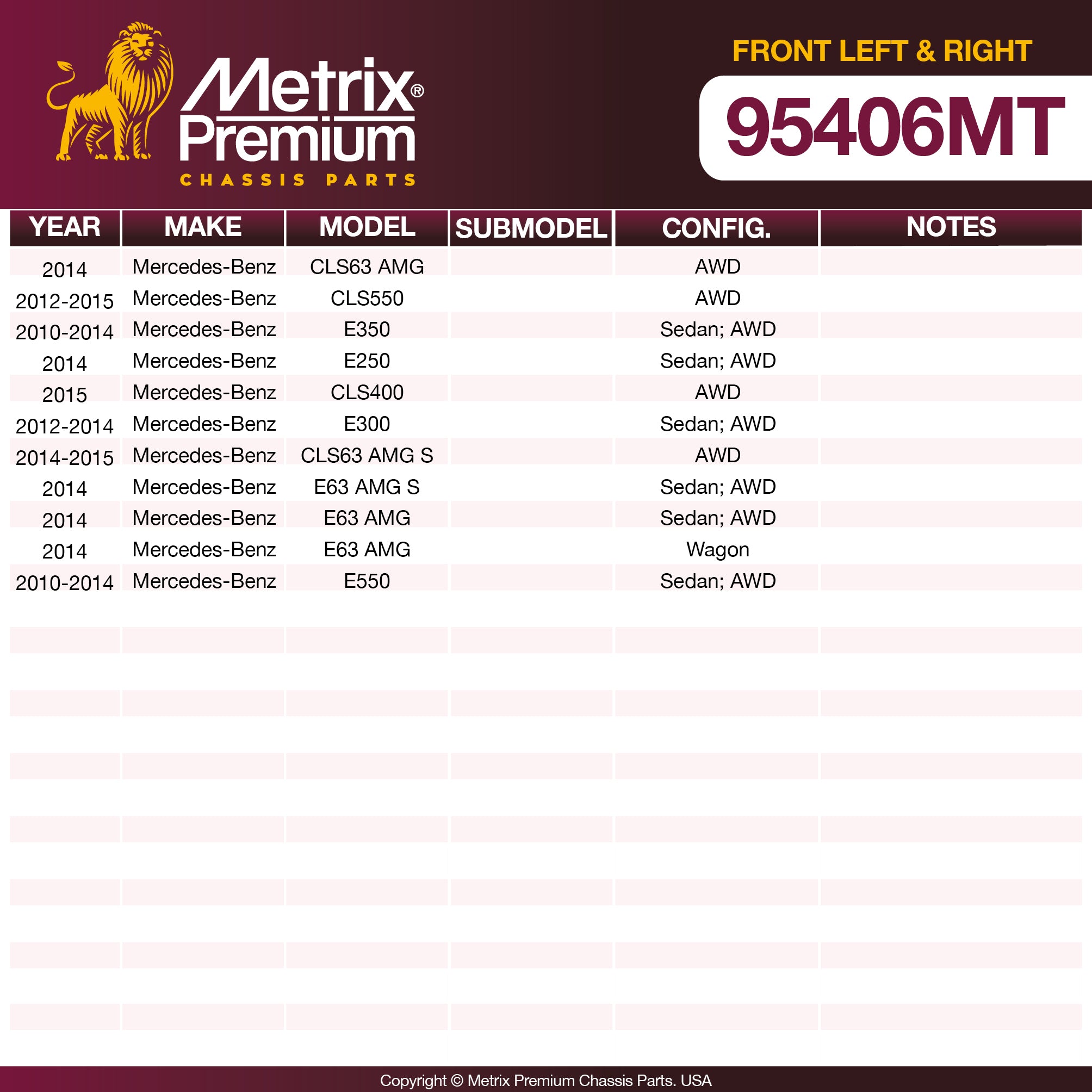 Metrix Premium Chassis Parts Front Left & Right Stabilizer Bar Link Kit 95406MT OEM fit auto parts