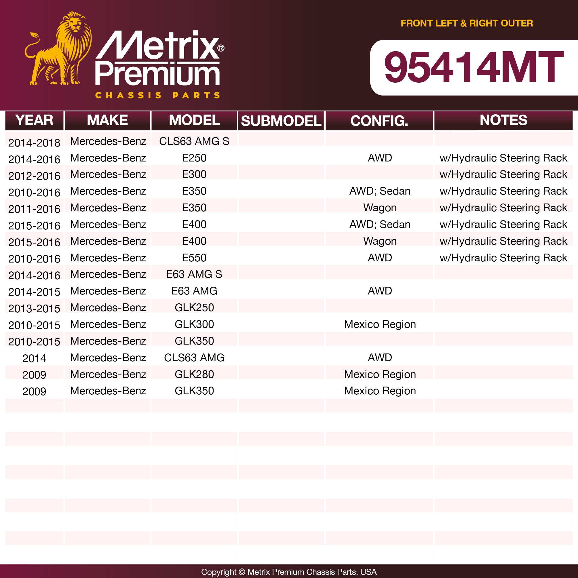 Metrix Premium Chassis Parts Front Left & Right Outer Tie Rod End Kit 95414MT OEM fit auto parts