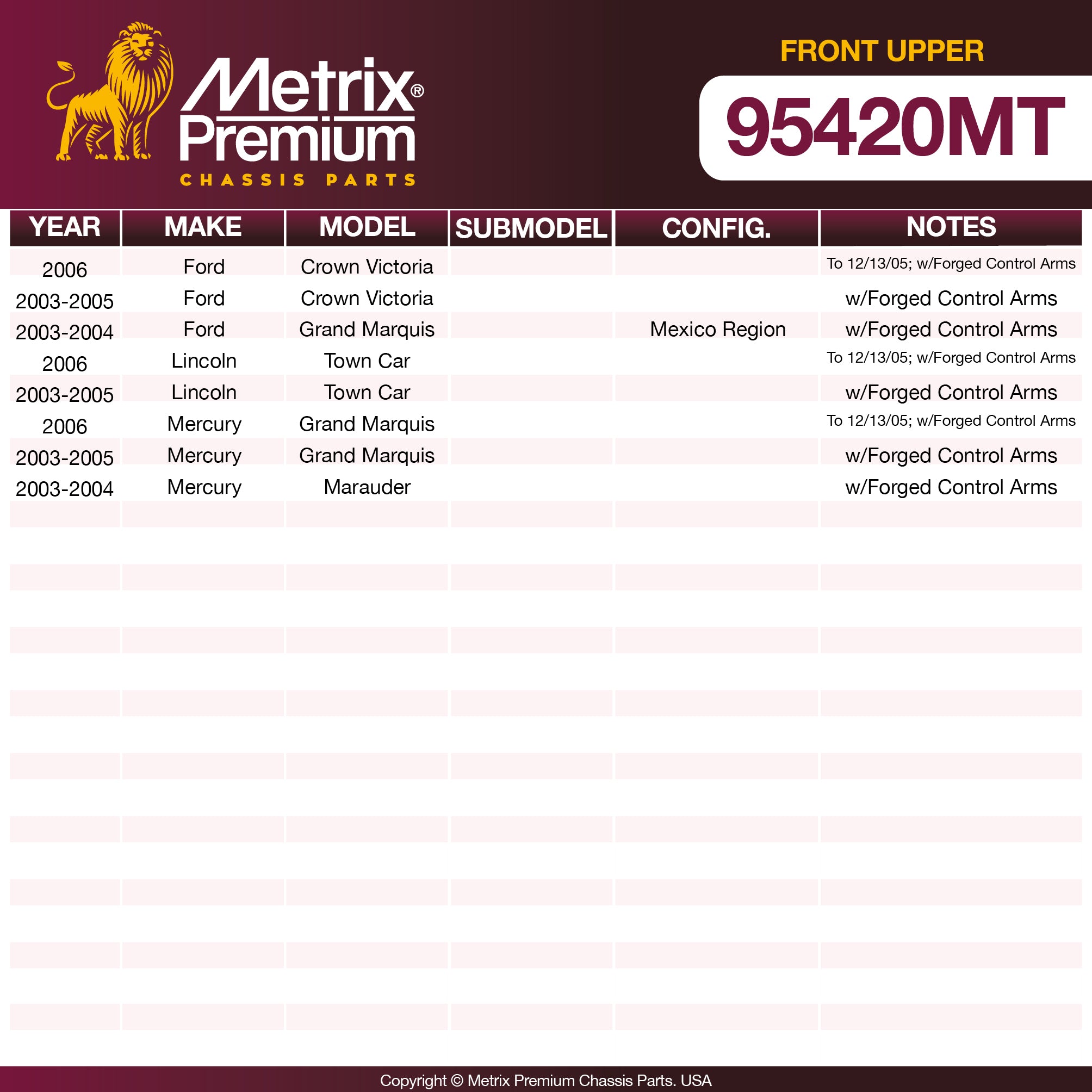 Metrix Premium Chassis Parts Front Upper Ball Joint Kit 95420MT OEM fit auto parts