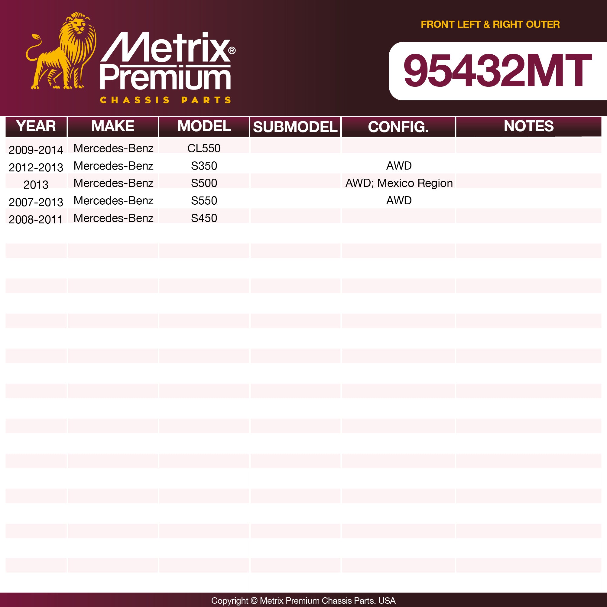 Metrix Premium Chassis Parts Front Left & Right Outer Tie Rod End Kit 95432MT OEM fit auto parts