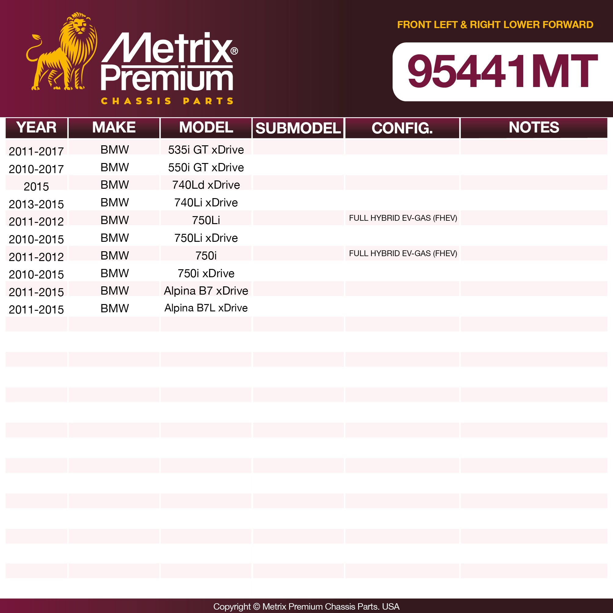 Metrix Premium Front Left & Right Lower Forward Control Arm And Ball Joint Assembly Kit 95441MT OEM fit spare parts