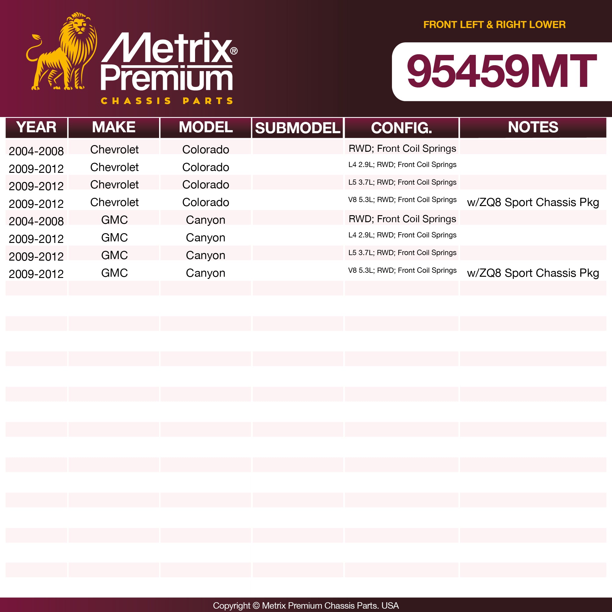 Metrix Premium Front Left & Right Lower Control Arm and Ball Joint Assembly Kit 95459MT OEM fit spare parts