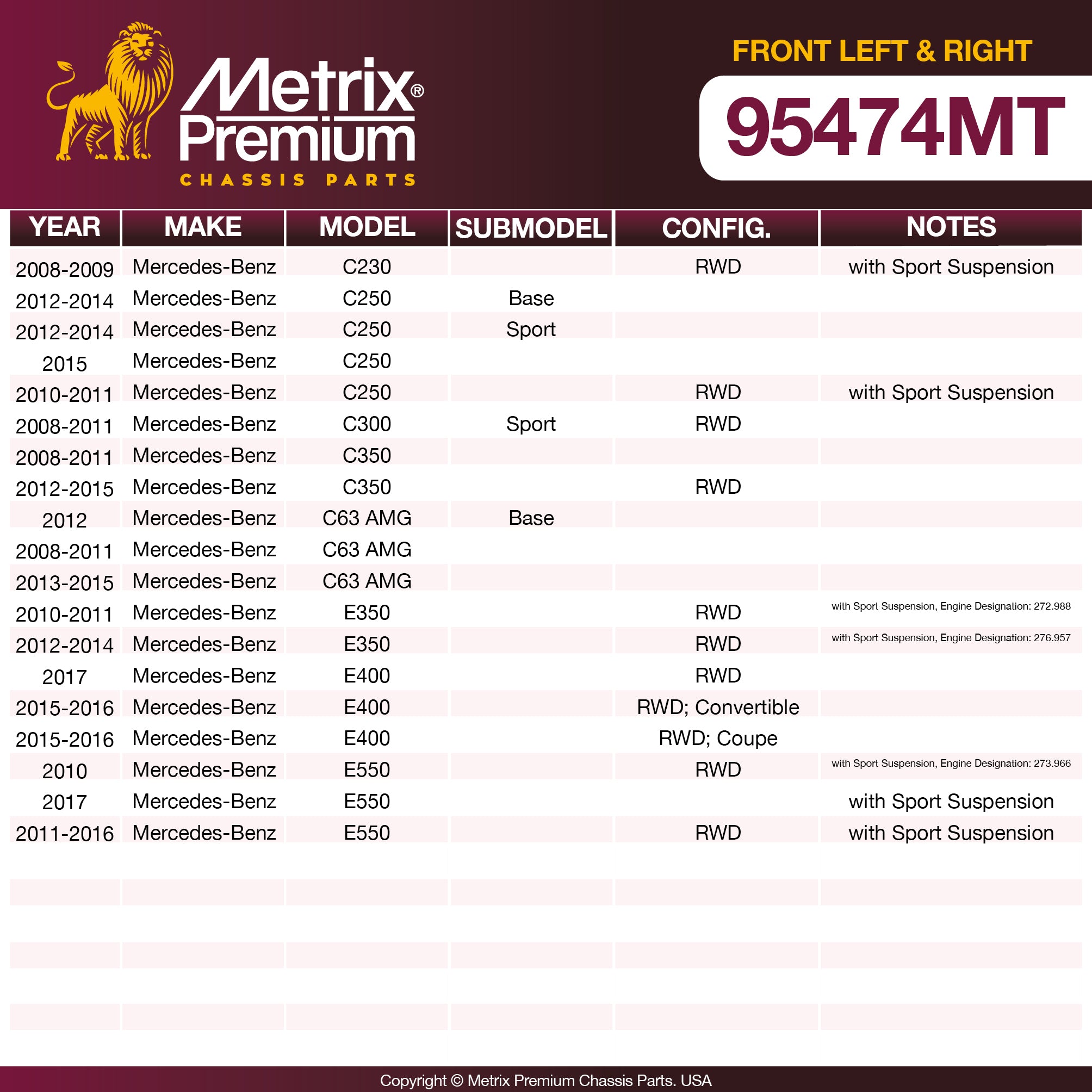 Metrix Premium Chassis Parts 2 PC Front Left & Right Stabilizer Bar Link Kit 95474MT aftermarket car parts