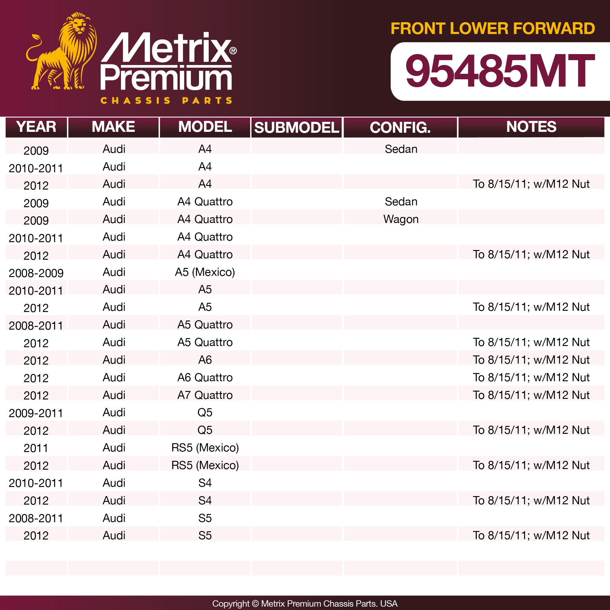Metrix Premium Front Lower Forward Ball Joint Kit 95485MT OEM fit spare parts