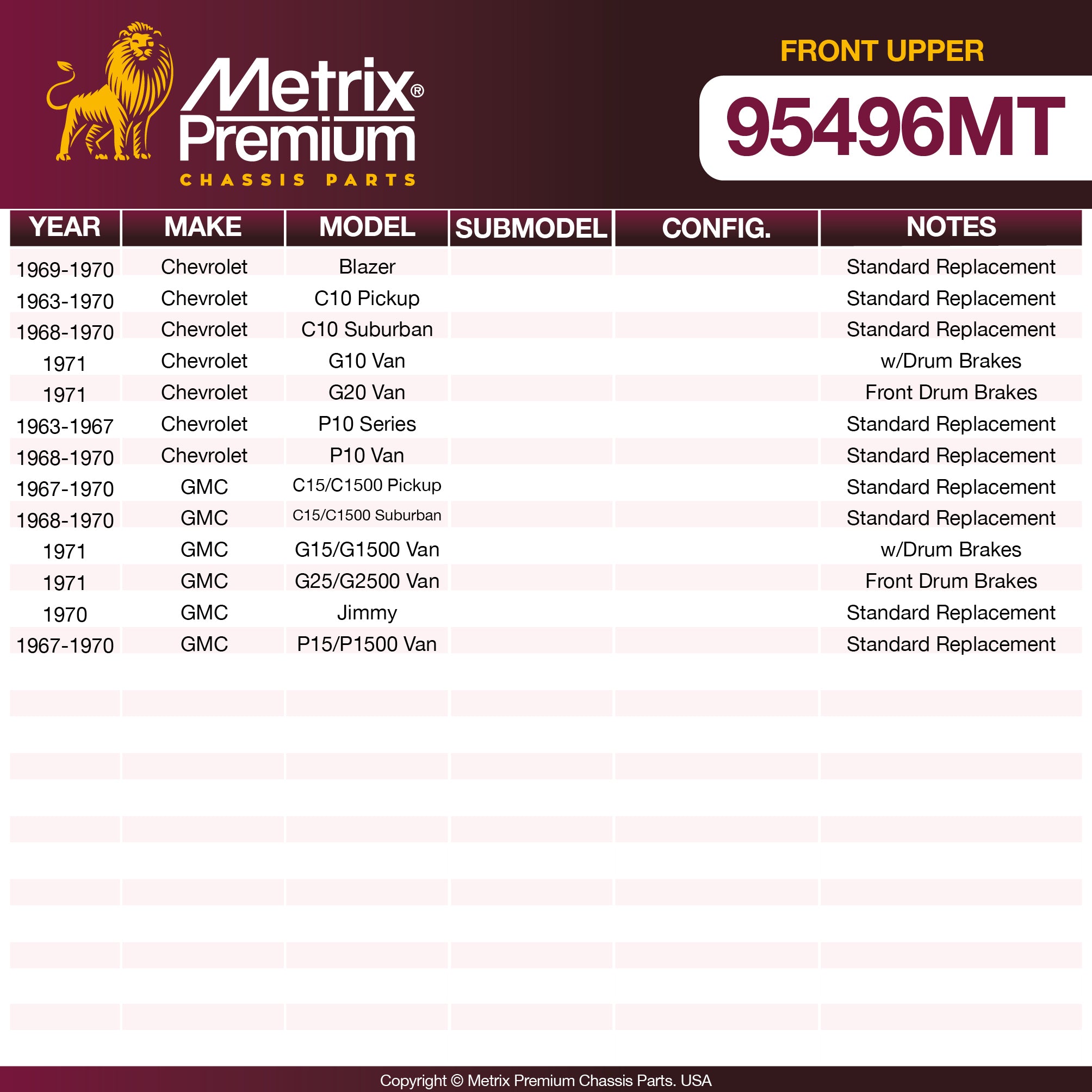 Metrix Premium Front Upper Ball Joint Kit 95496MT OEM fit spare parts