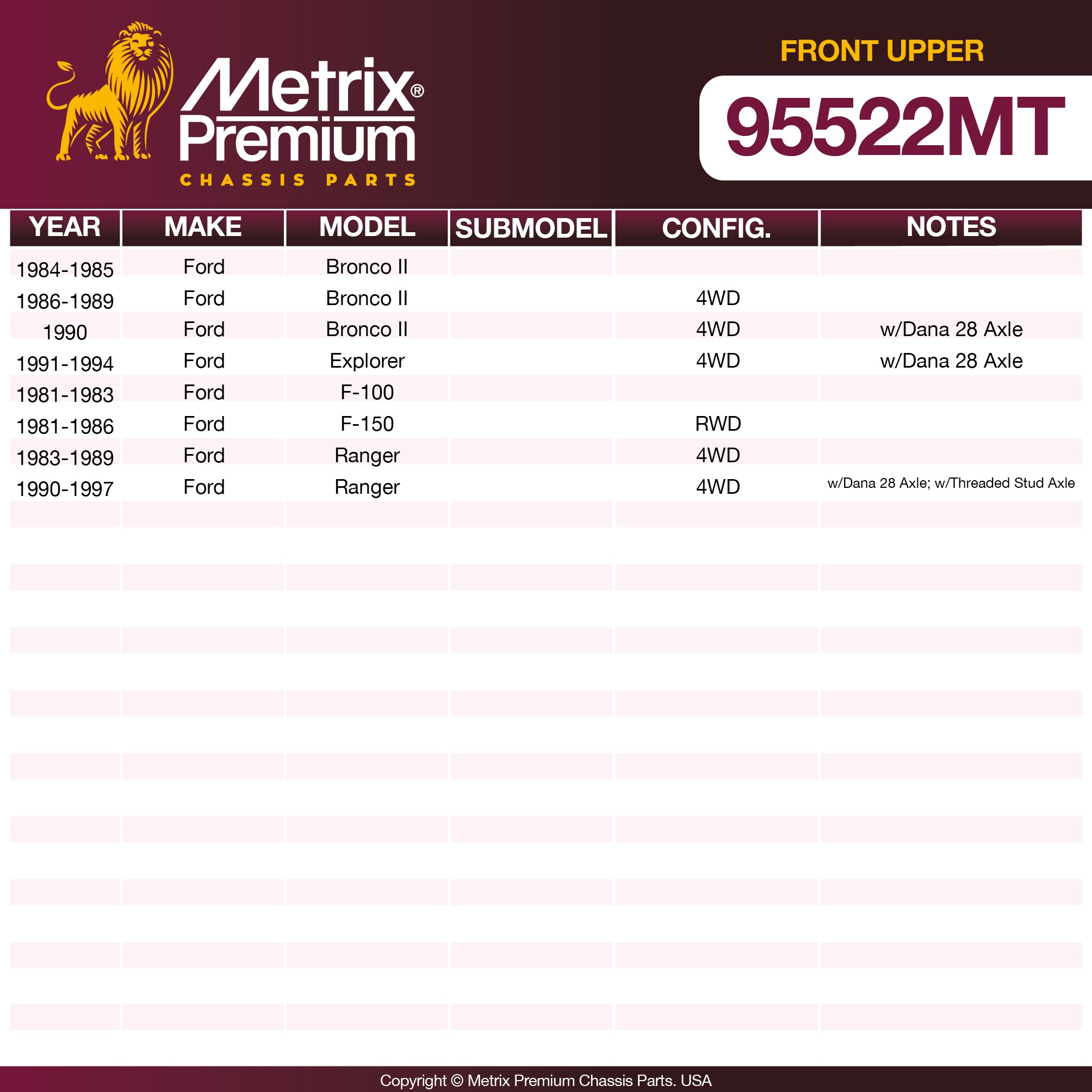 Metrix Premium Front Upper Ball Joint Kit 95522MT OEM fit spare parts
