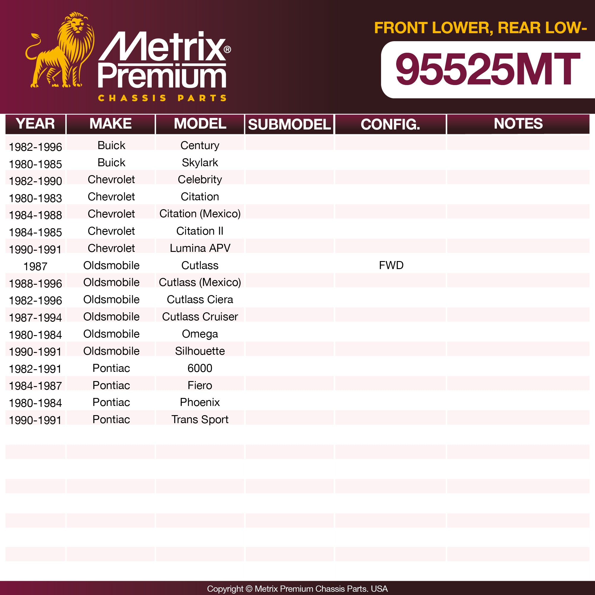 Metrix Premium Front Lower Ball Joint Kit 95525MT OEM fit spare parts