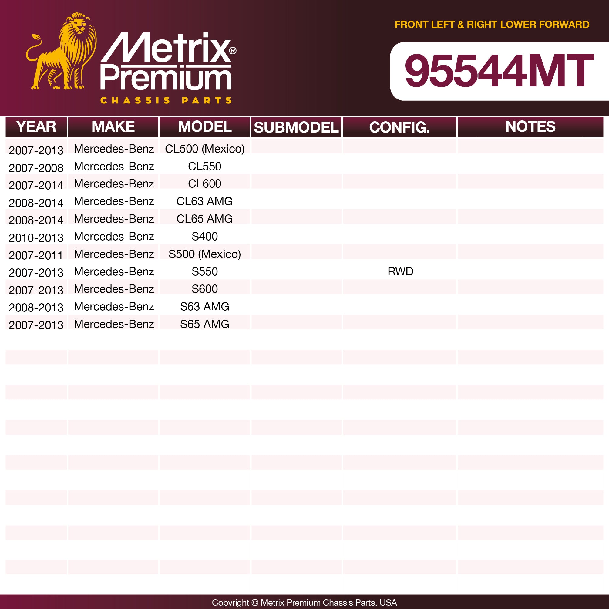 Metrix Premium Front Left & Right Lower Forward Control Arm And Ball Joint Assembly Kit 95544MT OEM fit spare parts