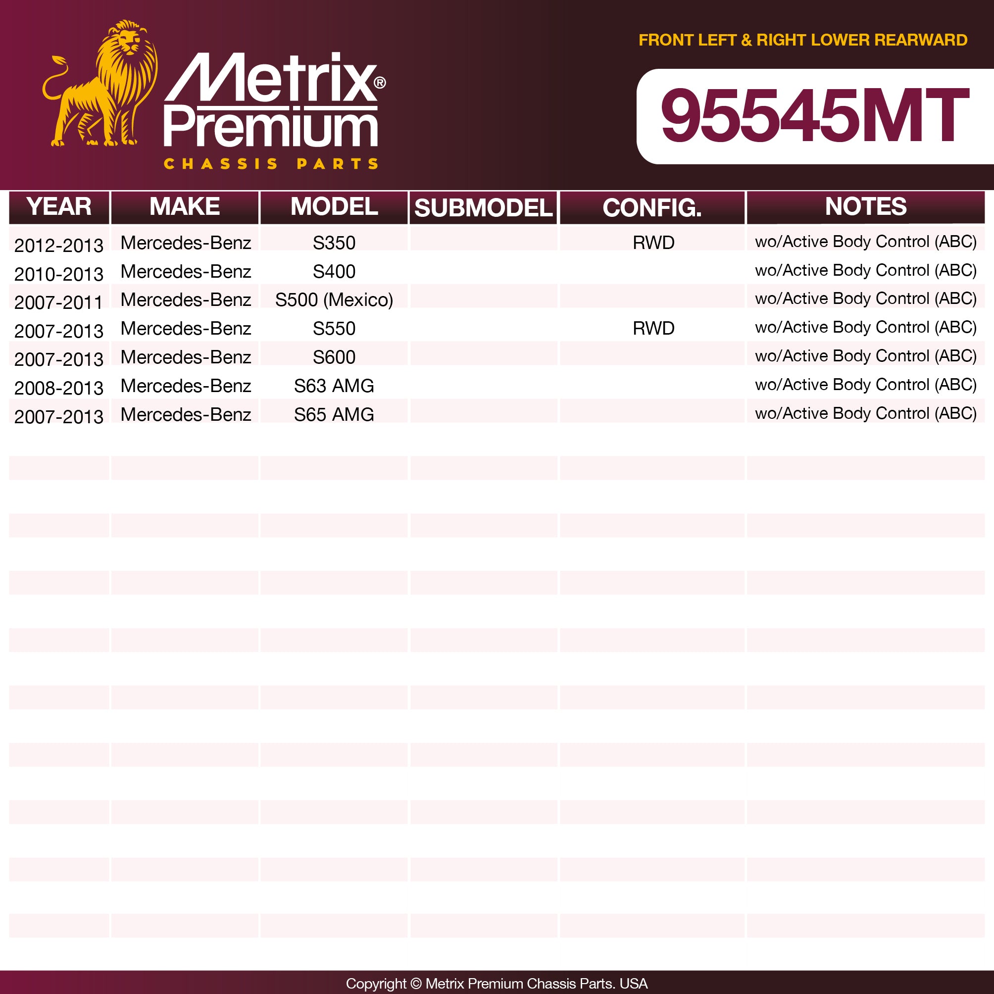 Metrix Premium Front Left & Right Lower Rearward Control Arm And Ball Joint Assembly Kit 95545MT OEM fit spare parts