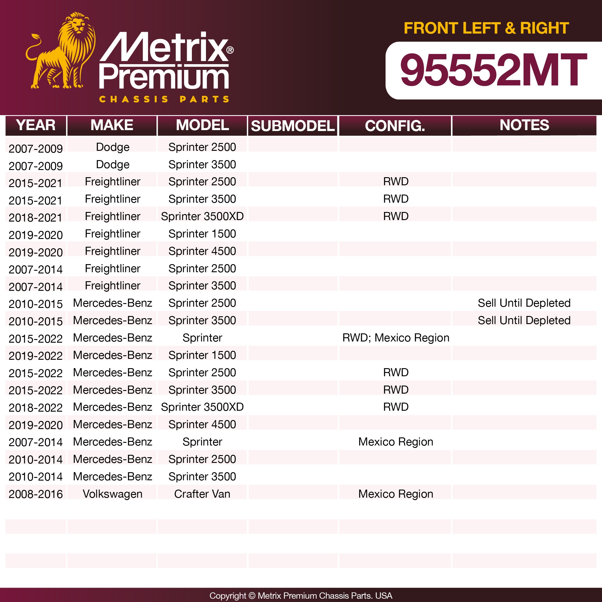 Metrix Premium Chassis Parts Front Left & Right Stabilizer Bar Link Kit 95552MT OEM fit auto parts