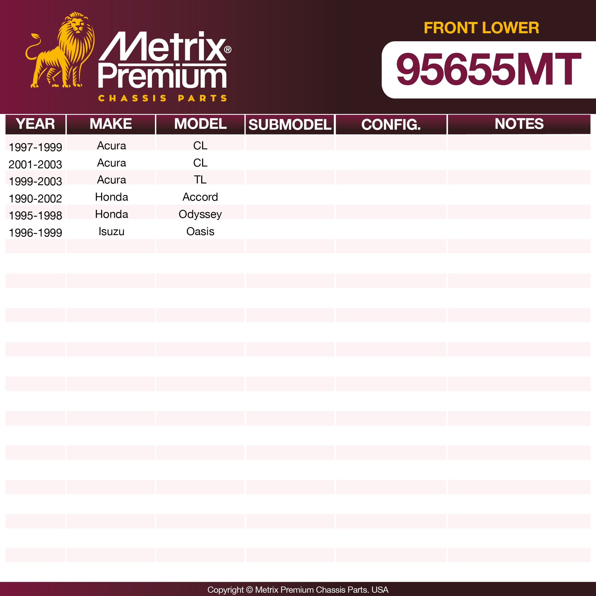 Metrix Premium Front Lower Ball Joint Kit 95655MT OEM fit spare parts