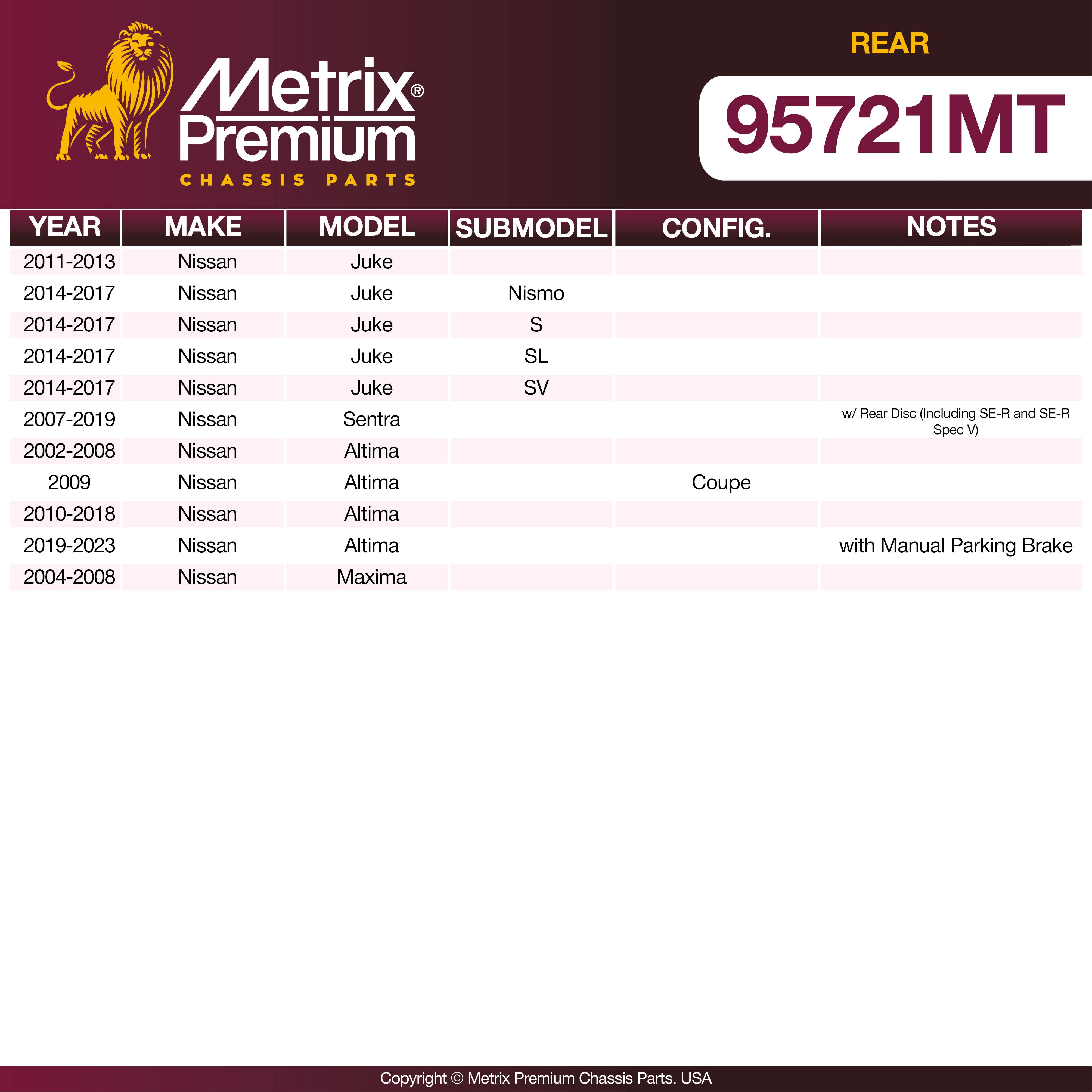 Metrix Premium Rear Brake Kit 95721MT OEM fit spare parts