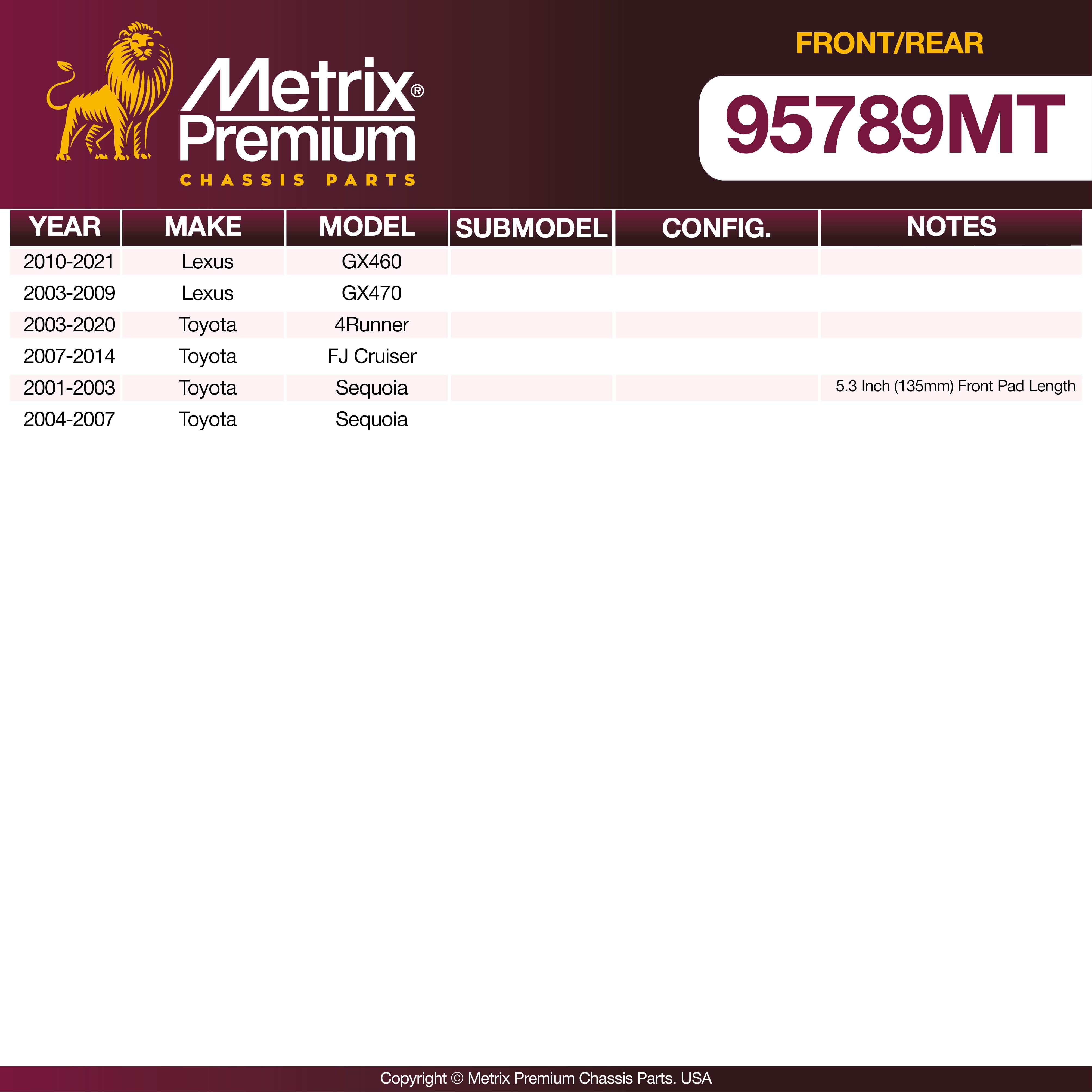 Metrix Premium Front & Rear Brake Pad Kit 95789MT OEM fit spare parts